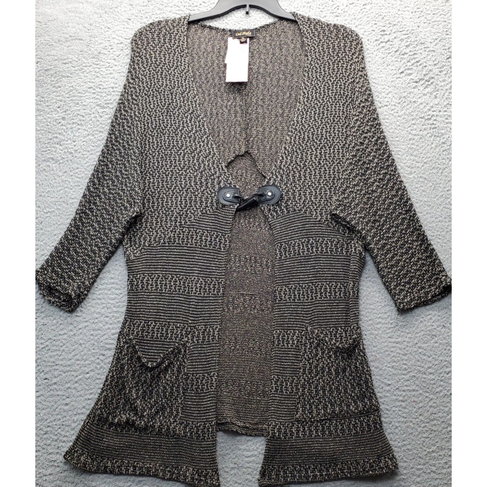 Vintage Cal Style Duster Cardigan Womens XL Multi Crochet Knitted 3/4 Sleeve Front Toggle Office Casual Knit Open Cardigan Size XL / US 12-14 / IT 48-50 - 2 Thumbnail
