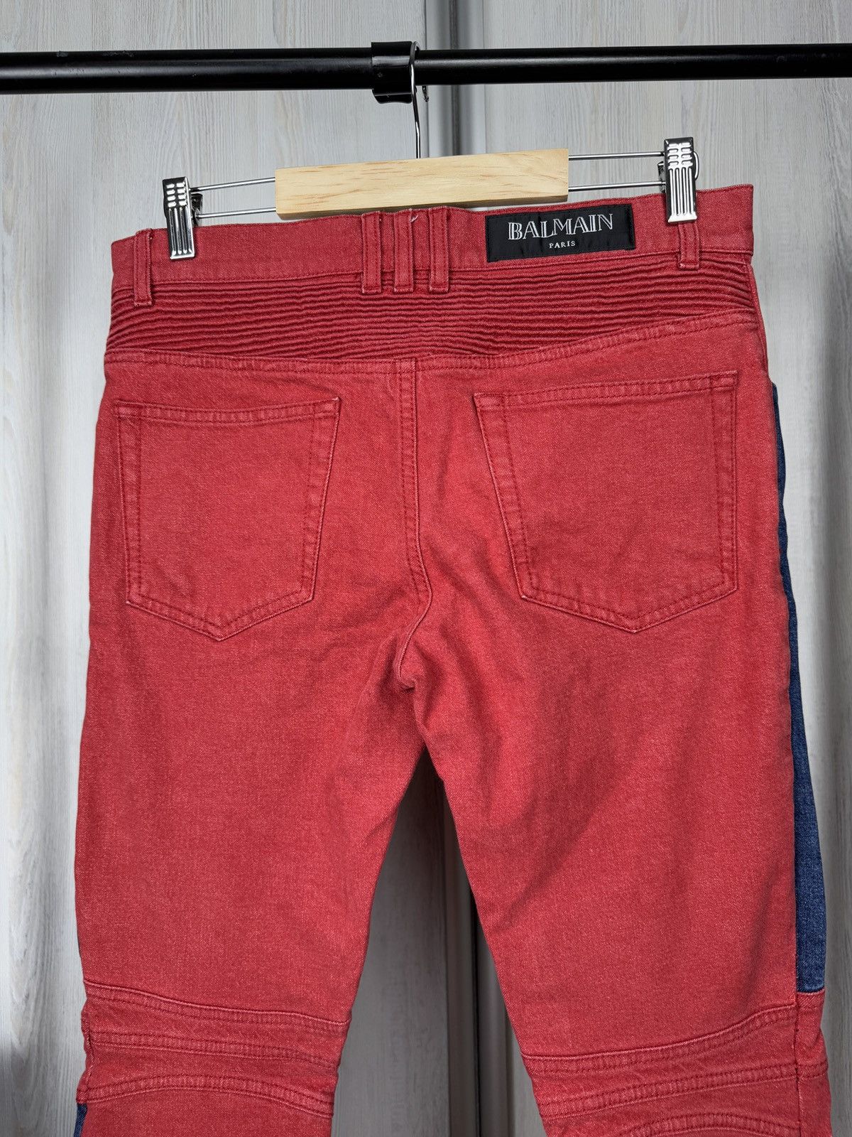 Balmain Balmain 15SS Men's Side Stripe Stretch Biker Red Denim Jeans Size US 29 - 6 Thumbnail