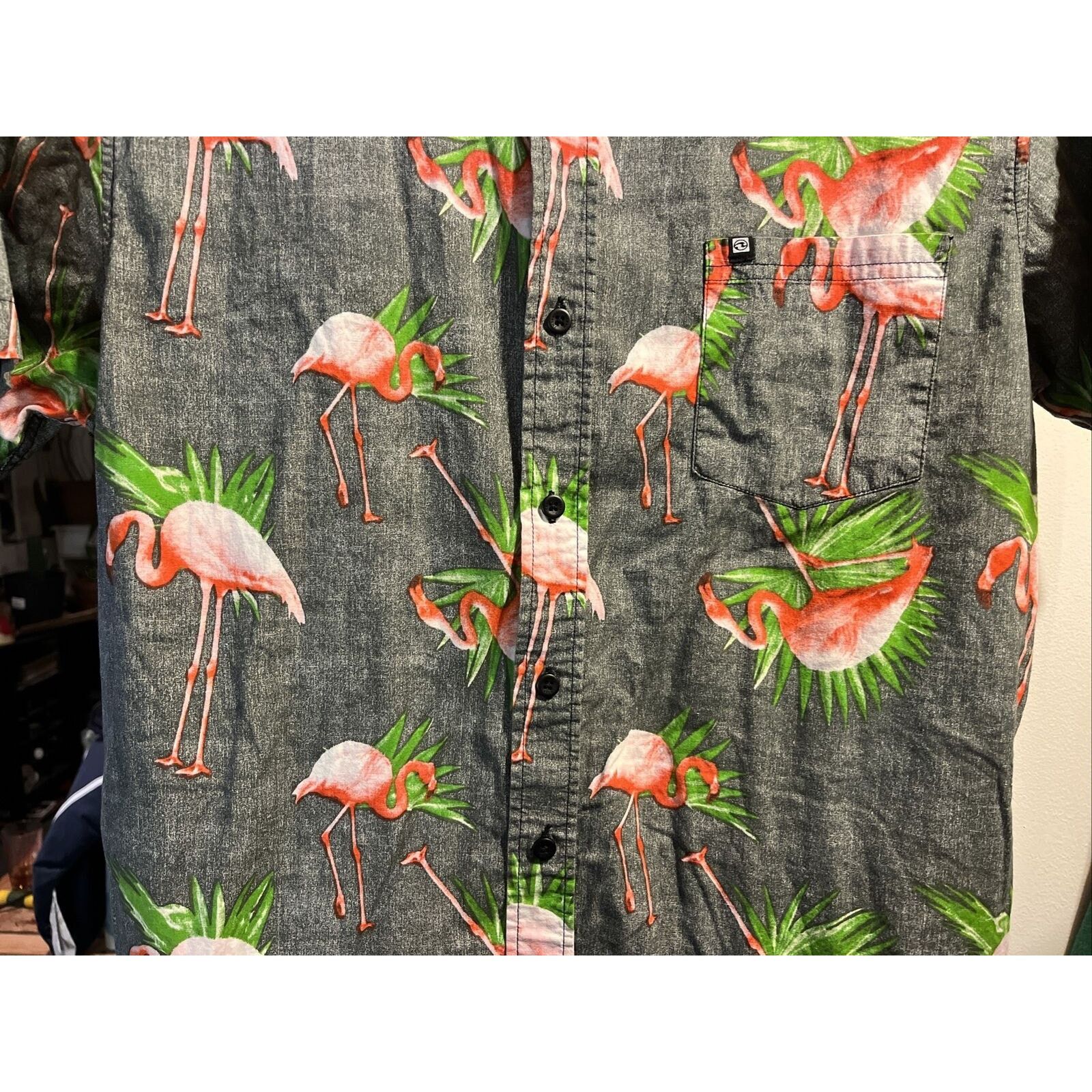 Ocean Current Ocean Current Men’s S Gray Flamingo SS Cotton Hawaiian Shirt Size US S / EU 44-46 / 1 - 5 Thumbnail