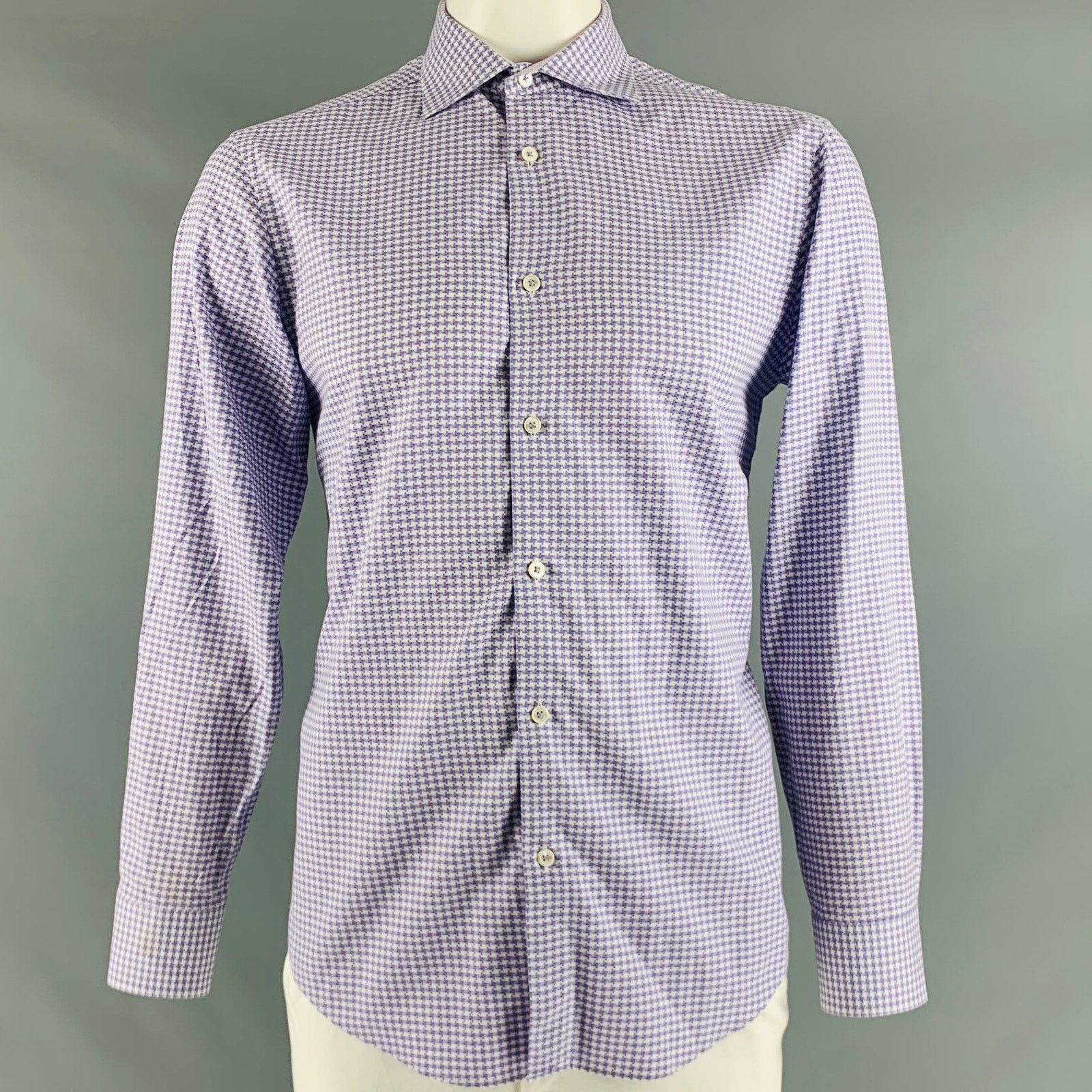 Other BUGATCHI UOMO Purple White Houndstooth Cotton Long Sleeve Size US L / EU 52-54 / 3 - 1 Thumbnail