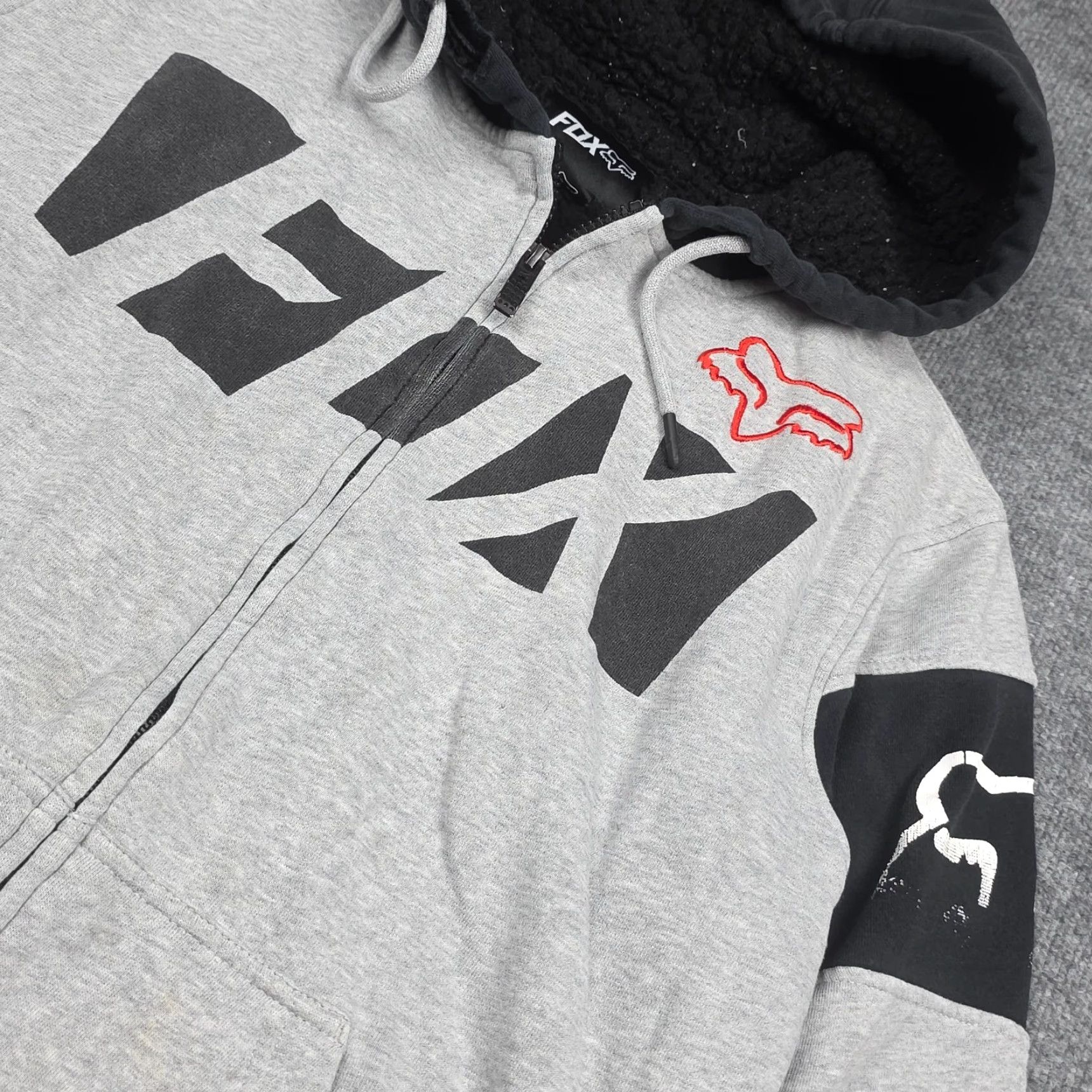 Fox Racing Fox Racing Hoodie Zip Up Men's Medium Gray Spellout Graphic Sherpa Lined Camouflage Full Zip Hooded Pockets Graphic Print Logo Embroidered Fox Racing Size US M / EU 48-50 / 2 - 2 Thumbnail