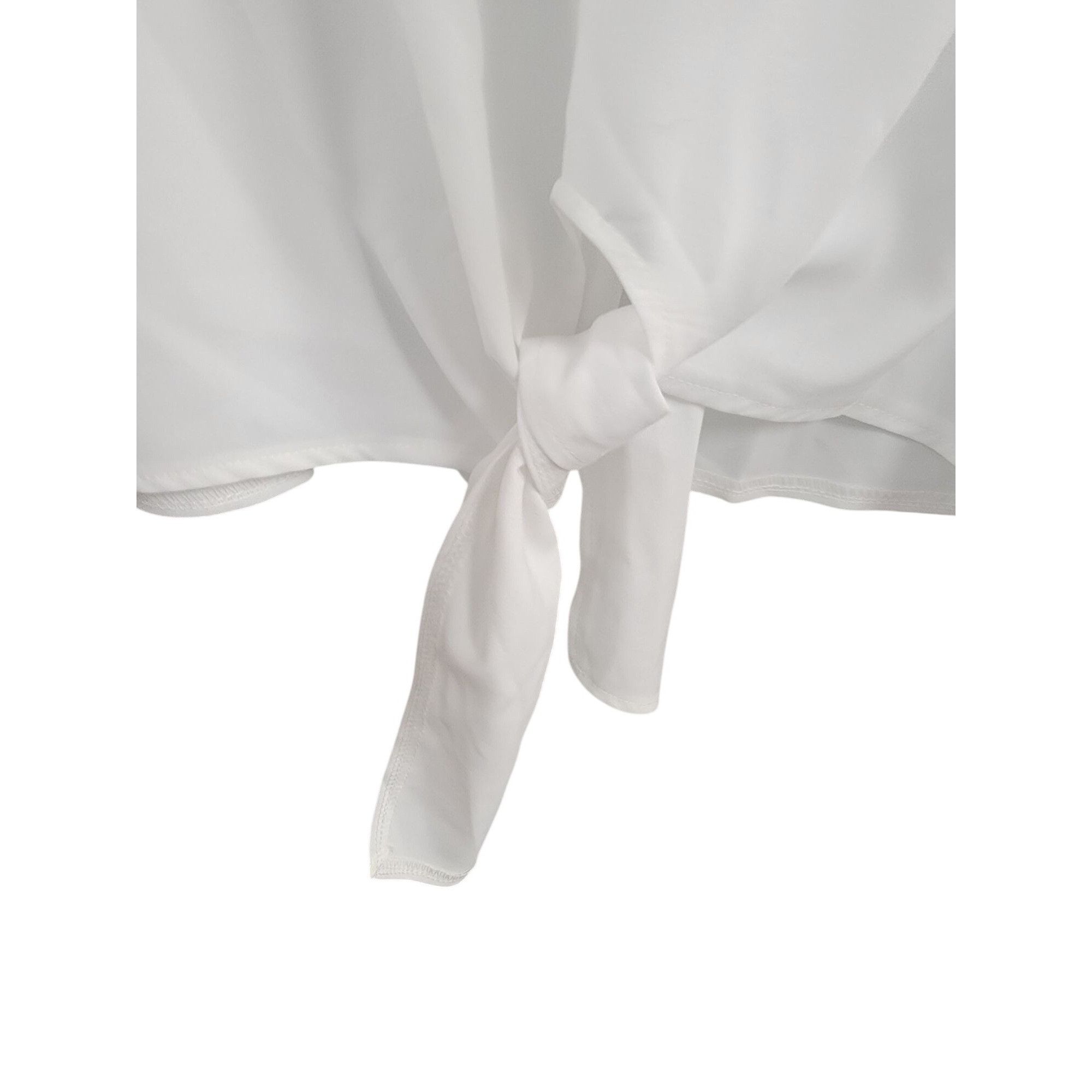 Other Womens White Tie-Front Blouse With Sheer Sleeve Accents & Sc Size L / US 10 / IT 46 - 4 Thumbnail