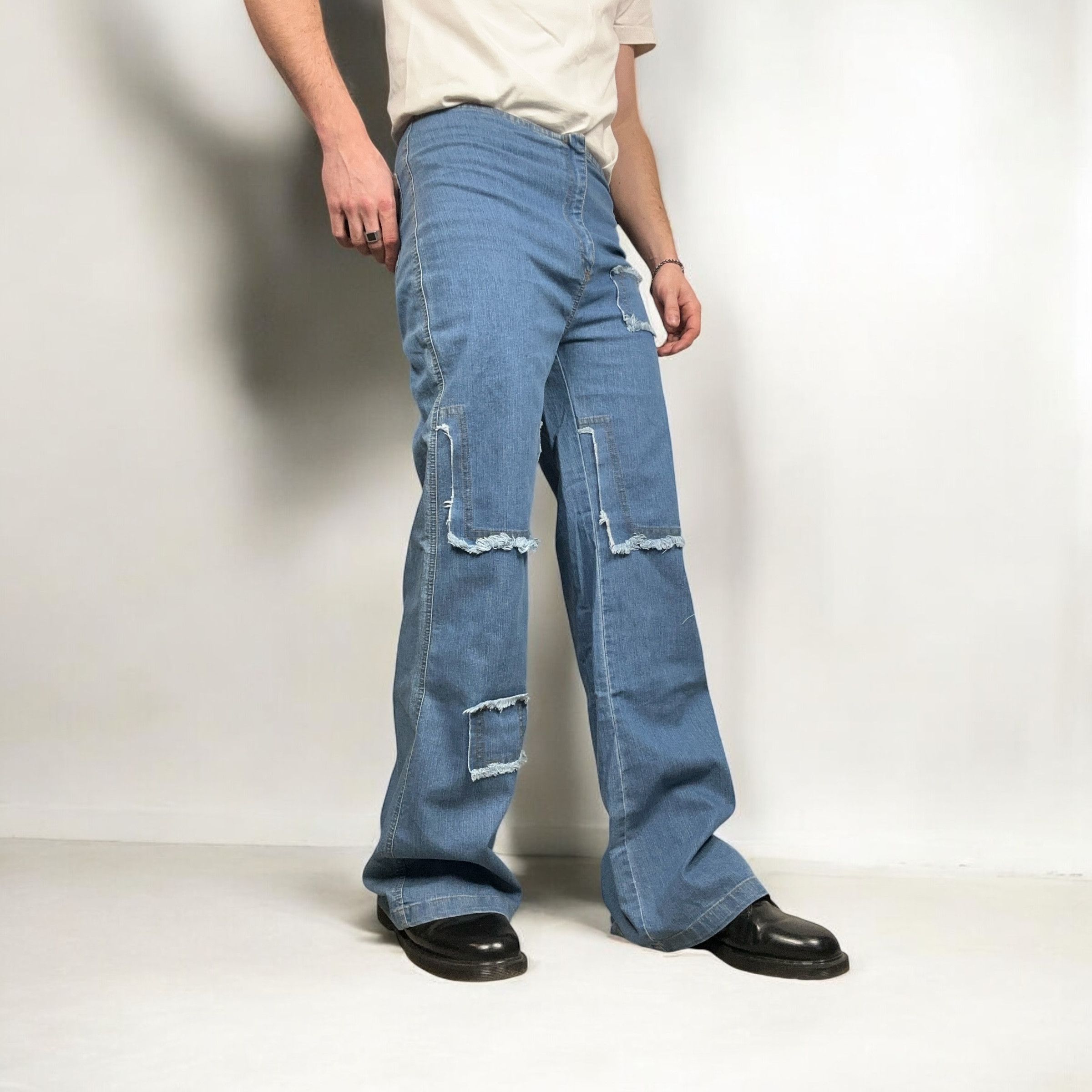 Japanese Brand × Vintage Vintage y2k Flare Bootcut Patchwork Denim Pants Jeans Size US 31 - 2 Thumbnail