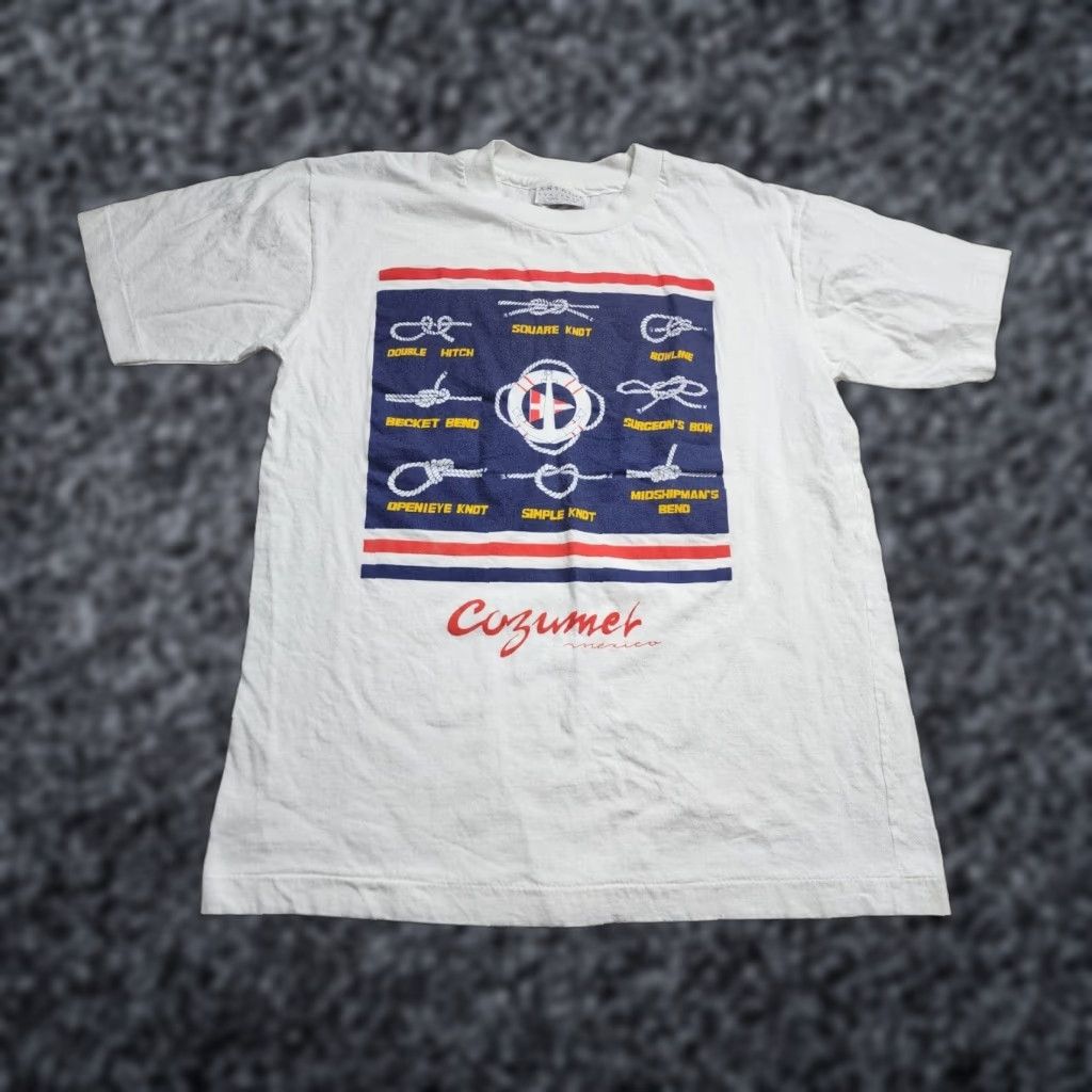 Vintage VINTAGE Antoinette T-SHIRT Shirt Mens L White Cotton 1980s Crew Neck Short Sleeve Knots Stitch Mexico Size US L / EU 52-54 / 3 - 1 Thumbnail
