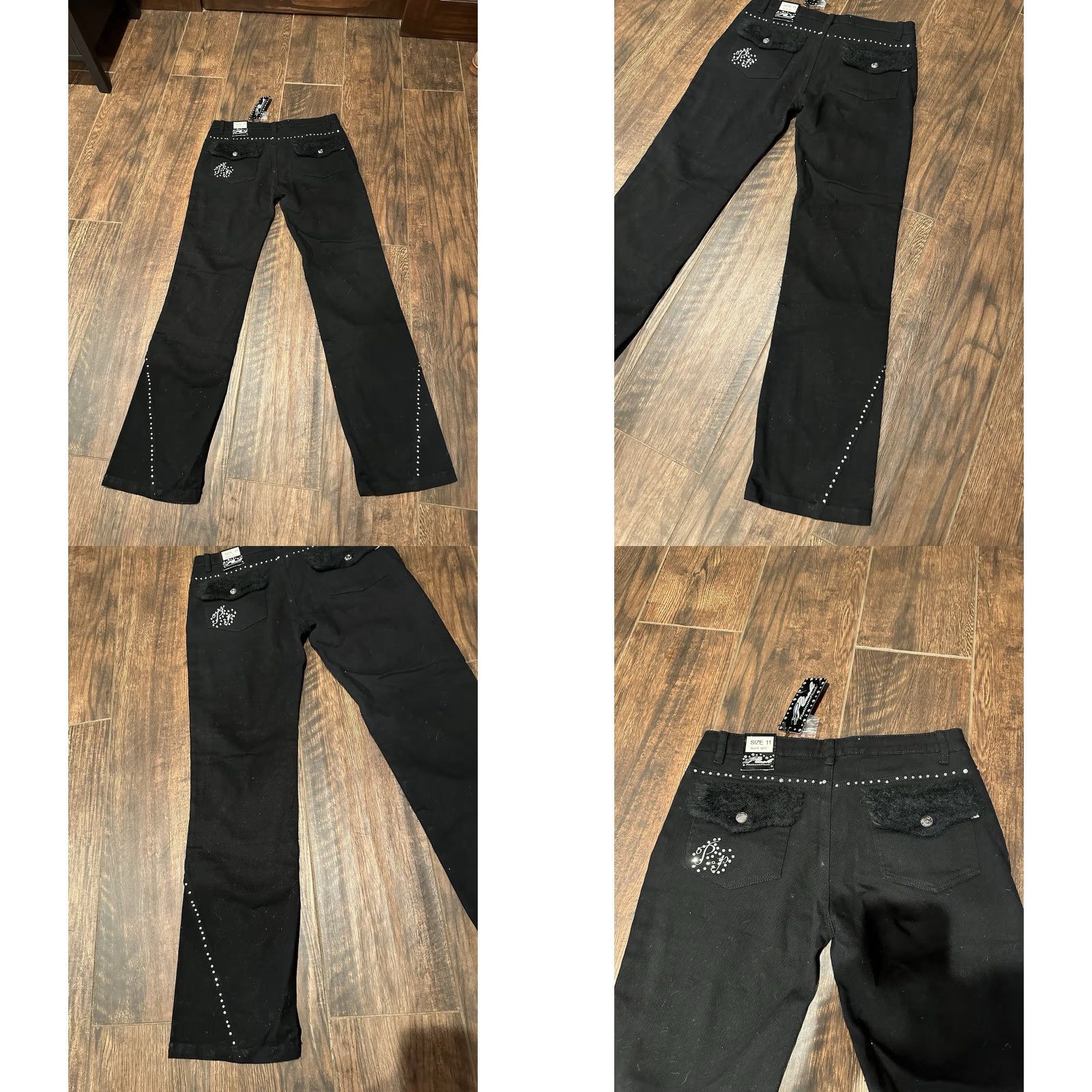 Vintage NWT Platinum Plush Jeans Womens Size 11 Bedazzled Rhinestone Logo Black Y2K Jeans Womens Size 11 Black Rhinestone Logo Platinum Plush Jeans Size 32" / US 10 / IT 46 - 8 Thumbnail