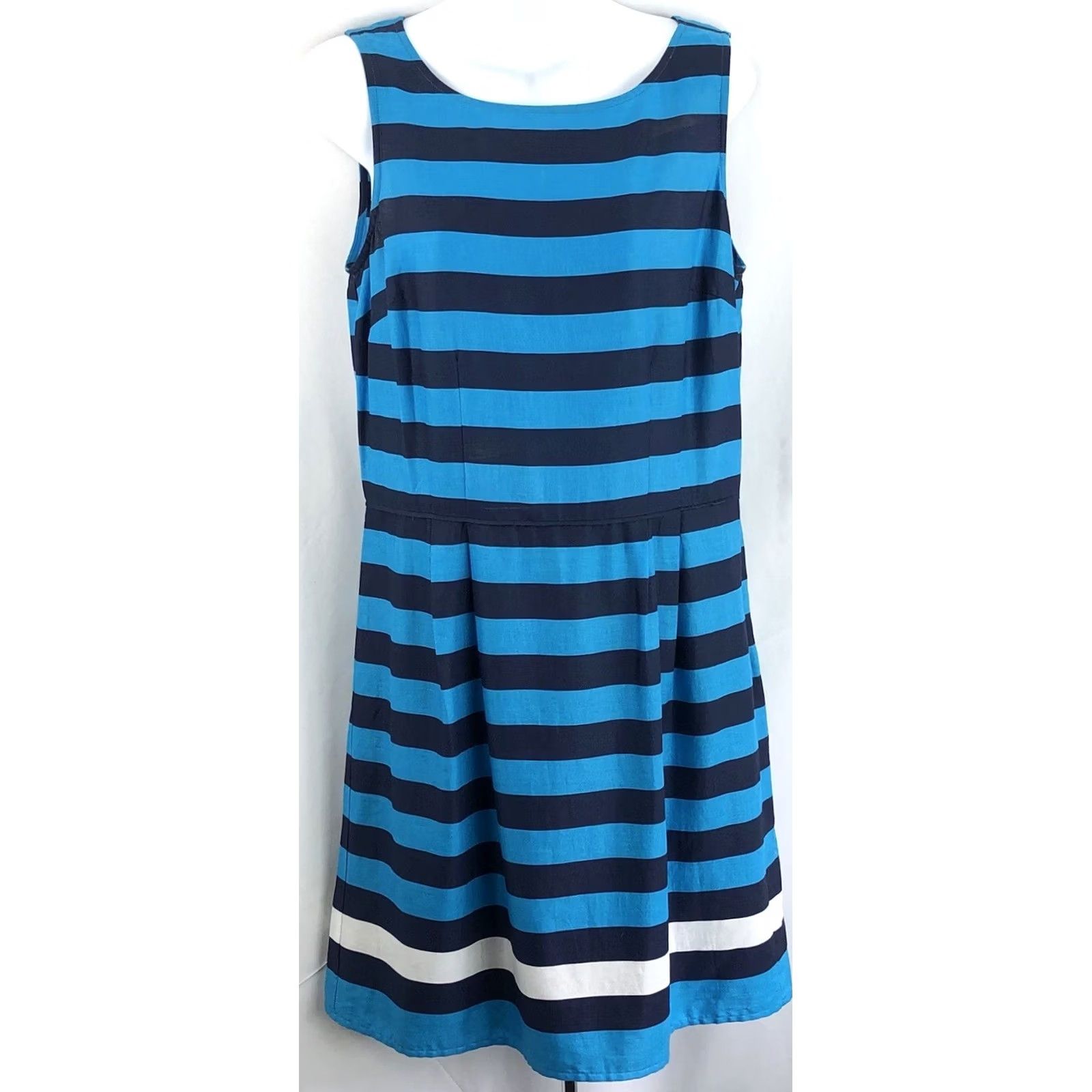 Tommy Hilfiger Tommy Hilfiger Sleeveless Tank Dress 10 Blue Stripe Pleated Drop Waist Sheath Shirt Dress Womens Size L / US 10 / IT 46 - 4 Thumbnail