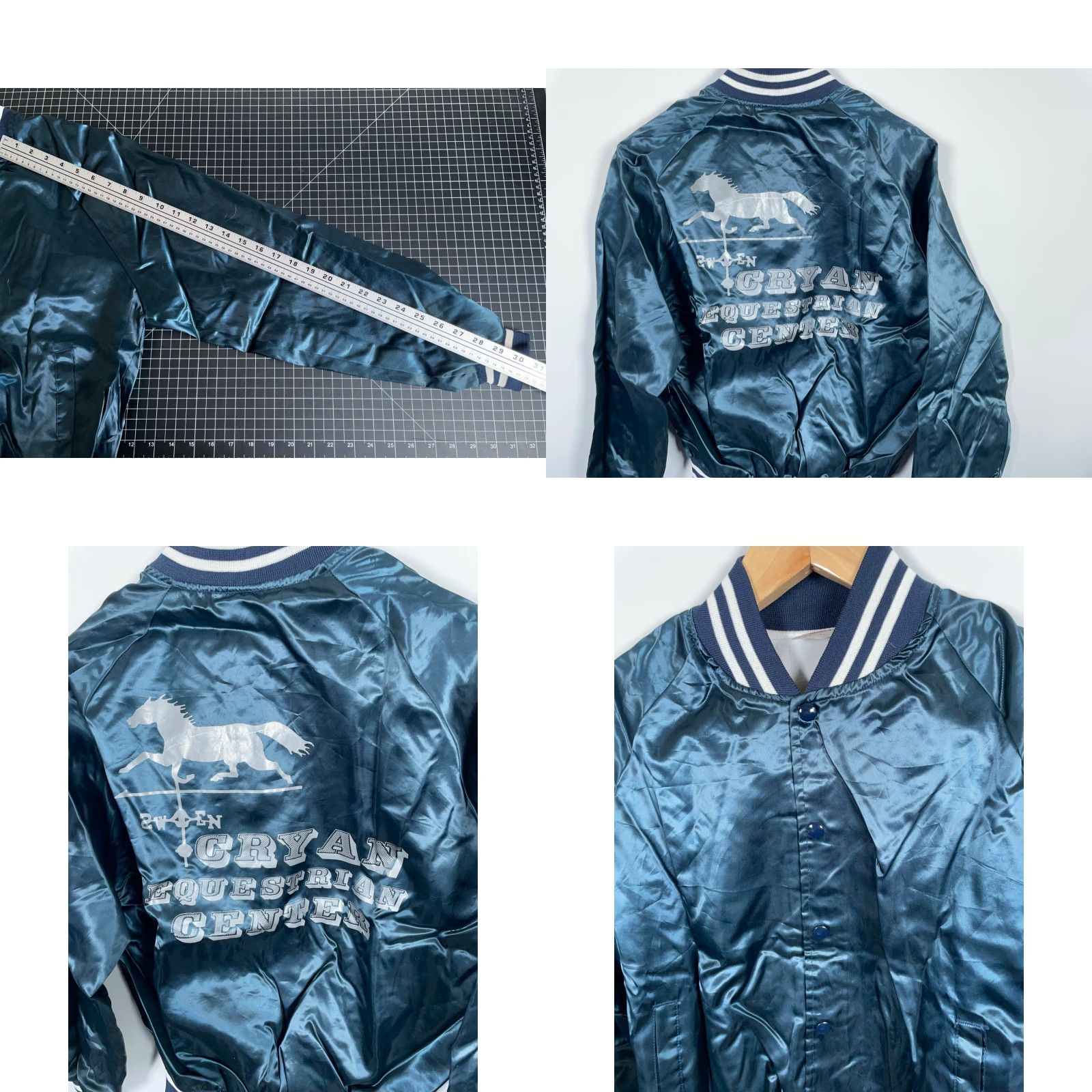 Vintage VINTAGE Auburn Bomber Jacket Shirt Men Large Blue Satin 80s Equestrian Center Logo Size US L / EU 52-54 / 3 - 8 Thumbnail