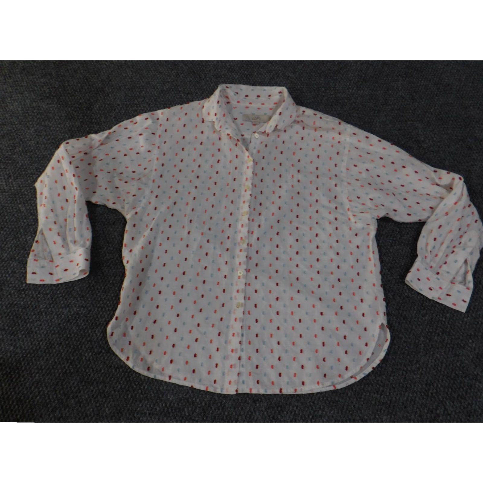 Loft LOFT Shirt Womens XS White Geometric Button-Up Casual Comfort Regular Size XS Size XS / US 0-2 / IT 36-38 - 4 Thumbnail