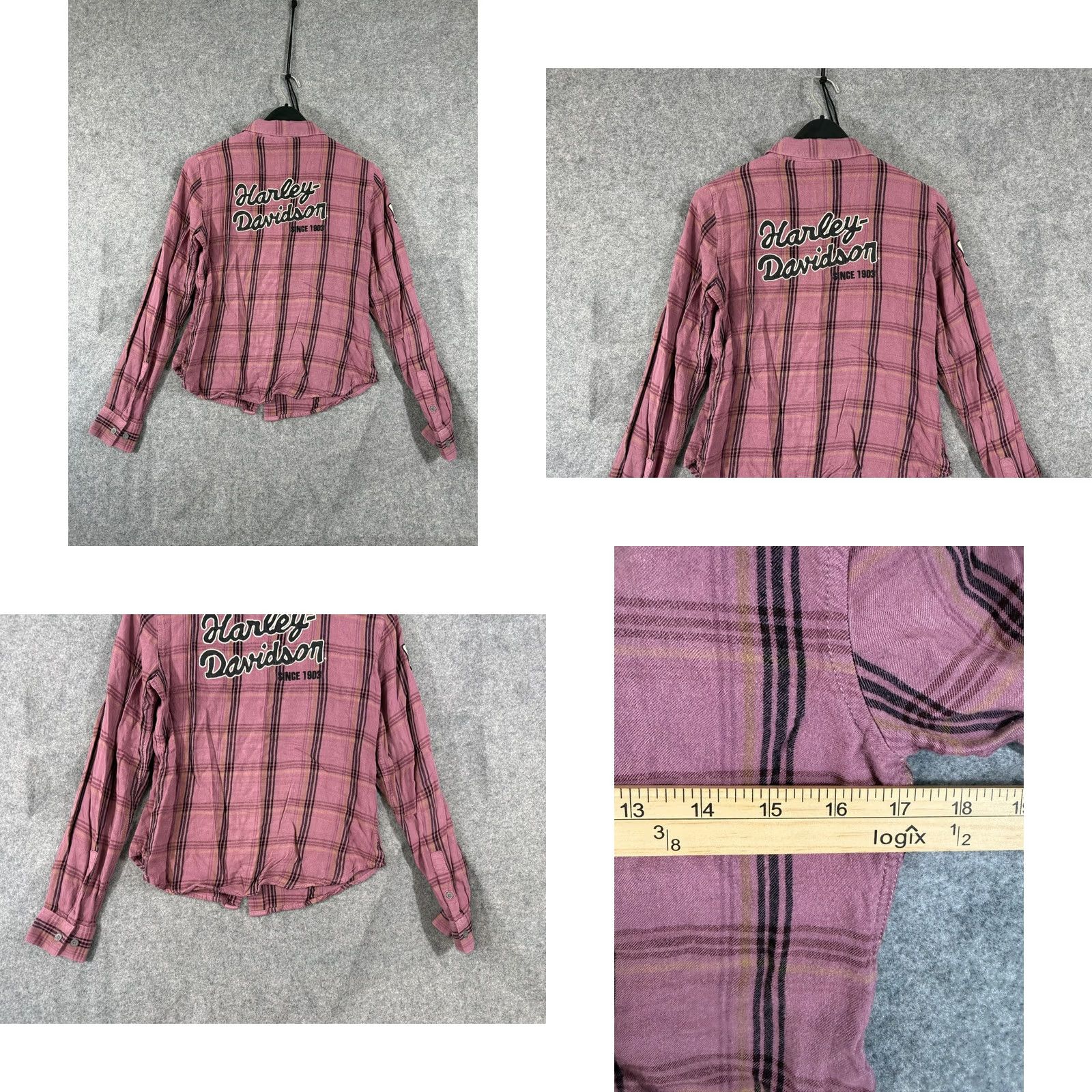 Harley Davidson Harley-Davidson Shirt Womens S Dusky Orchid Purple Plaid Roll Tab Sleeve Button Up Shirt Size S / US 4 / IT 40 - 9 Thumbnail