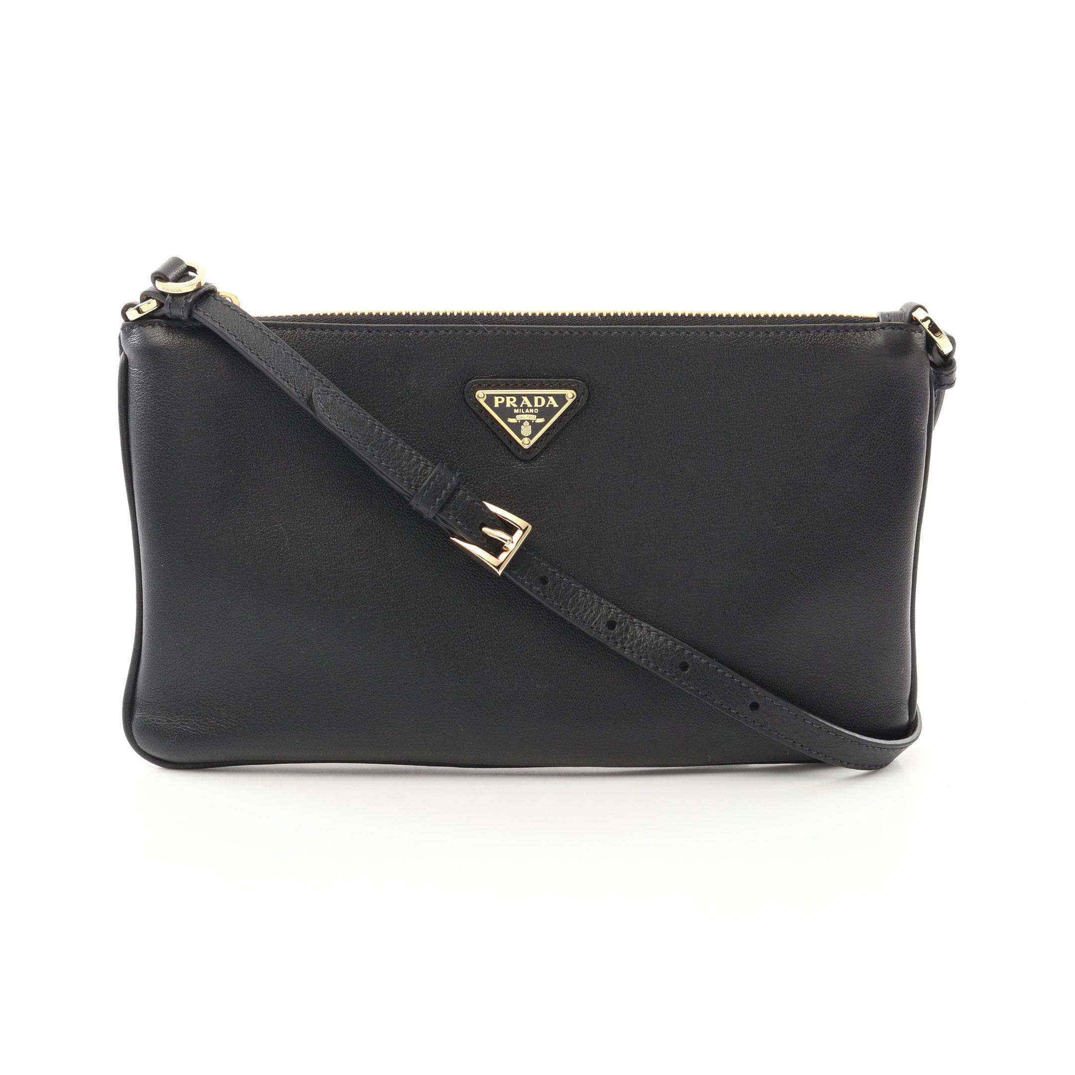 Prada Prada Soft Grain Shoulder Bag Leather Black Size ONE SIZE - 1 Thumbnail