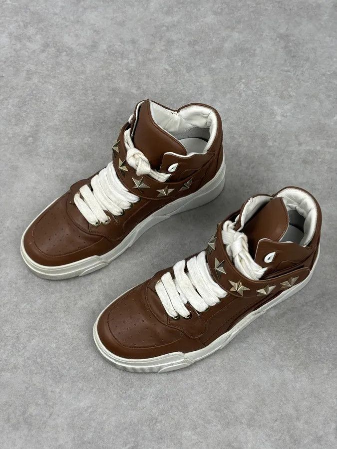Givenchy AW2015 Givenchy Tyson Brown Leather Star High Sneakers by Riccardo Tisci Size US 7.5 / EU 40-41 - 3 Thumbnail