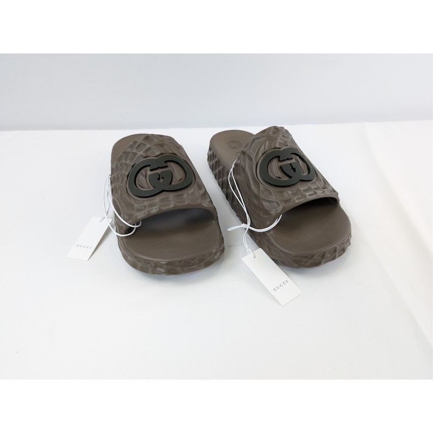 Gucci o1rshd1 Interlocking GG Water Ripple Sliders Sandals Brown Size US 11.5 / EU 44-45 - 6 Thumbnail