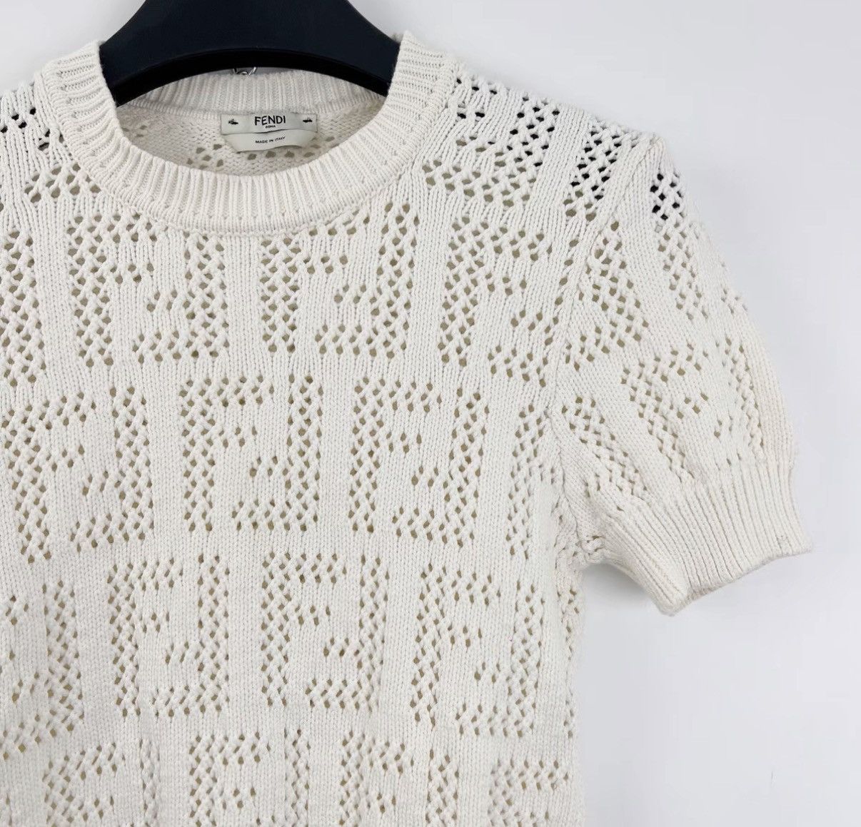 Fendi Fendi Double F Full Print Logo Hollow Knit Short Sleeve K12 Size XS / US 0-2 / IT 36-38 - 3 Thumbnail