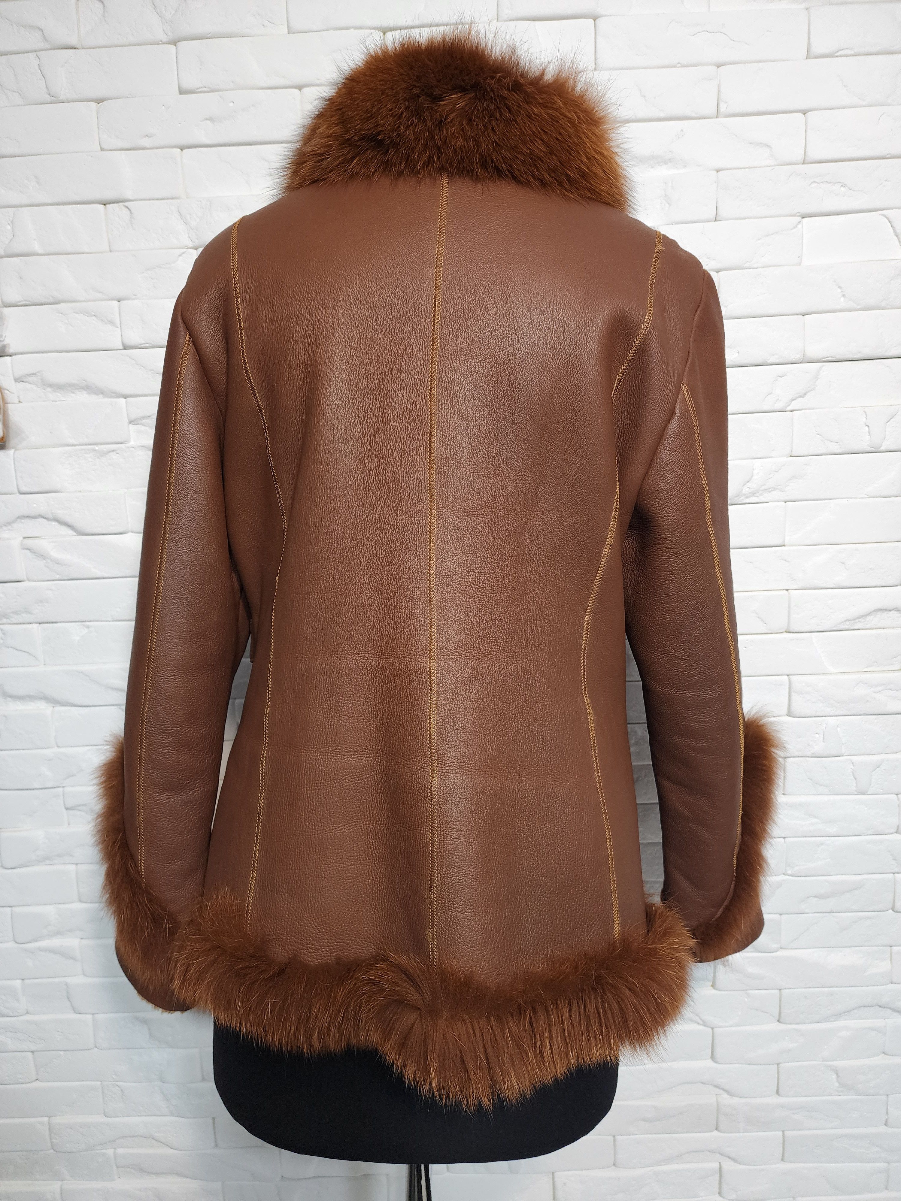 Furla Brown Sheepskin Coat: Women's Jacket Size L / US 10 / IT 46 - 4 Thumbnail