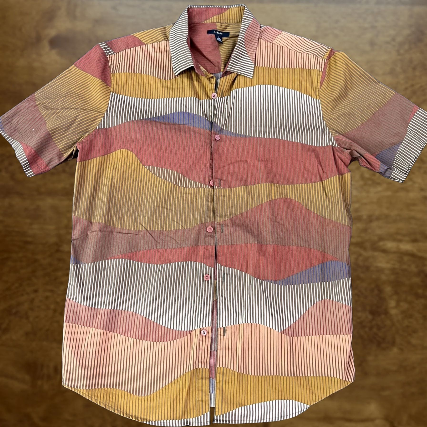 Alfani Alfani Shirt Mens Large Multicolor Stripe Cotton Short Sleeve Button Up Casual Size US L / EU 52-54 / 3 - 1 Thumbnail