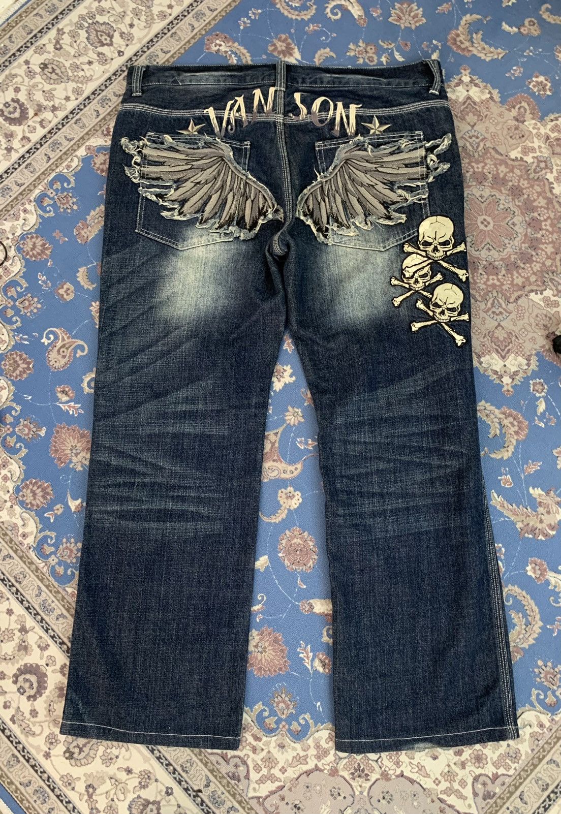 Vanson Leathers Vanson Leathers Skull Embroidery Washed Denim Size US 38 / EU 54 - 3 Thumbnail