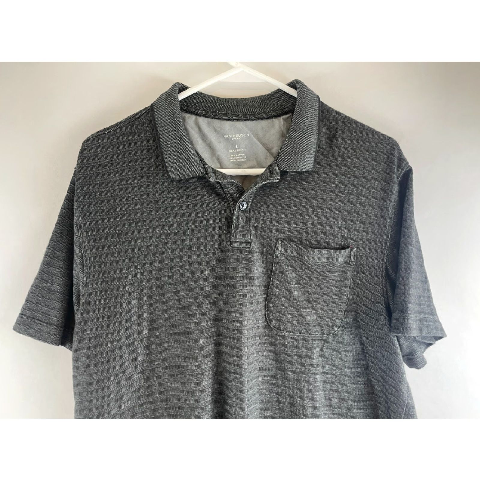 Van Heusen Van Heusen Flex Polo Shirt Men L Gray Black Short Sleeve Pocket Shirt Polo Size US L / EU 52-54 / 3 - 4 Thumbnail