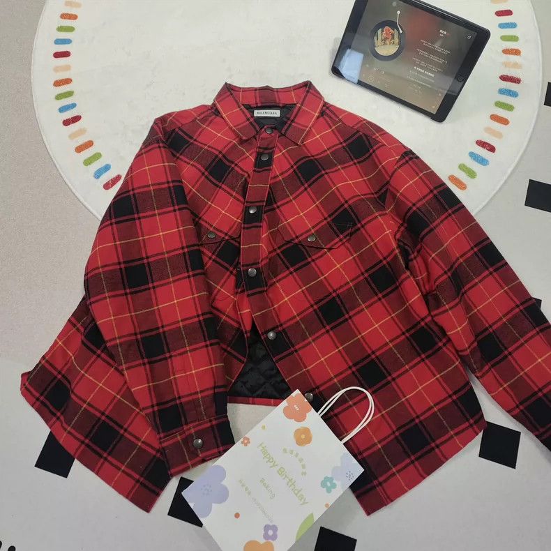 Balenciaga Balenciaga size 36 Black and Red Plaid Cotton Jacket Size S / US 4 / IT 40 - 1 Thumbnail