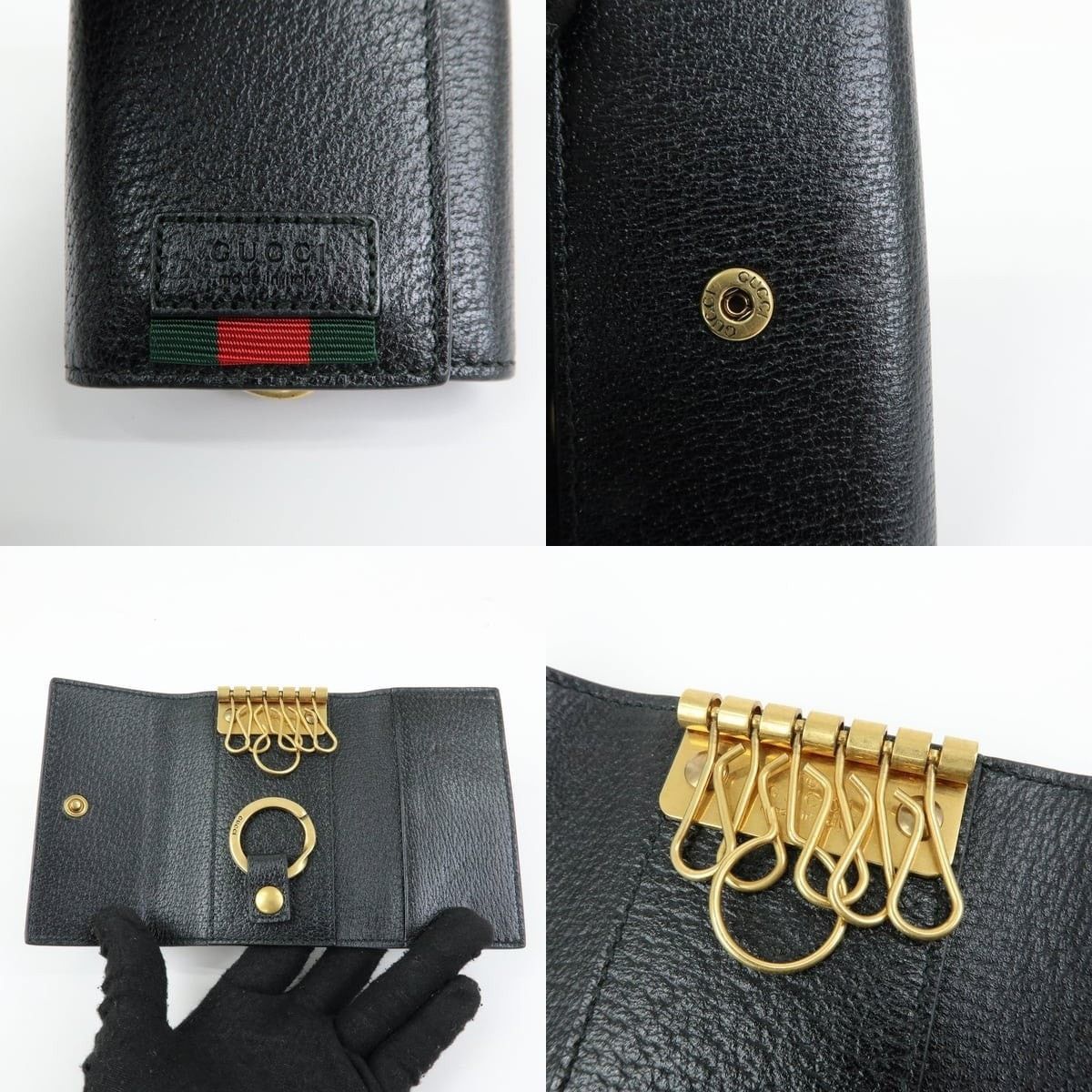 Gucci Gucci Sherry Line 6 Ring Key Holder Calfskin Black Size ONE SIZE - 5 Thumbnail