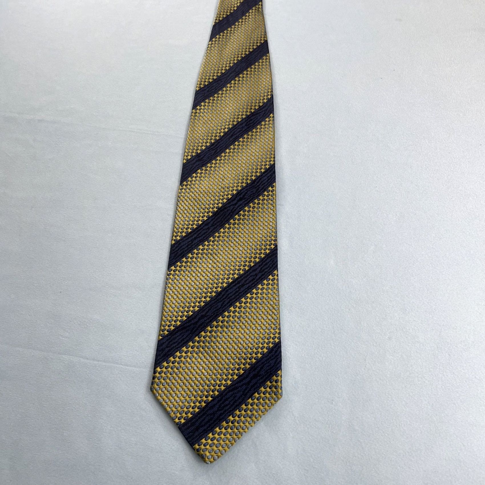 Vintage VINTAGE Pavone Tie Geometric Woven Repp Silk Italy Yellow Blue 4x57" Silk Polyester Texture Width Wide Men's Tie Size ONE SIZE - 3 Thumbnail