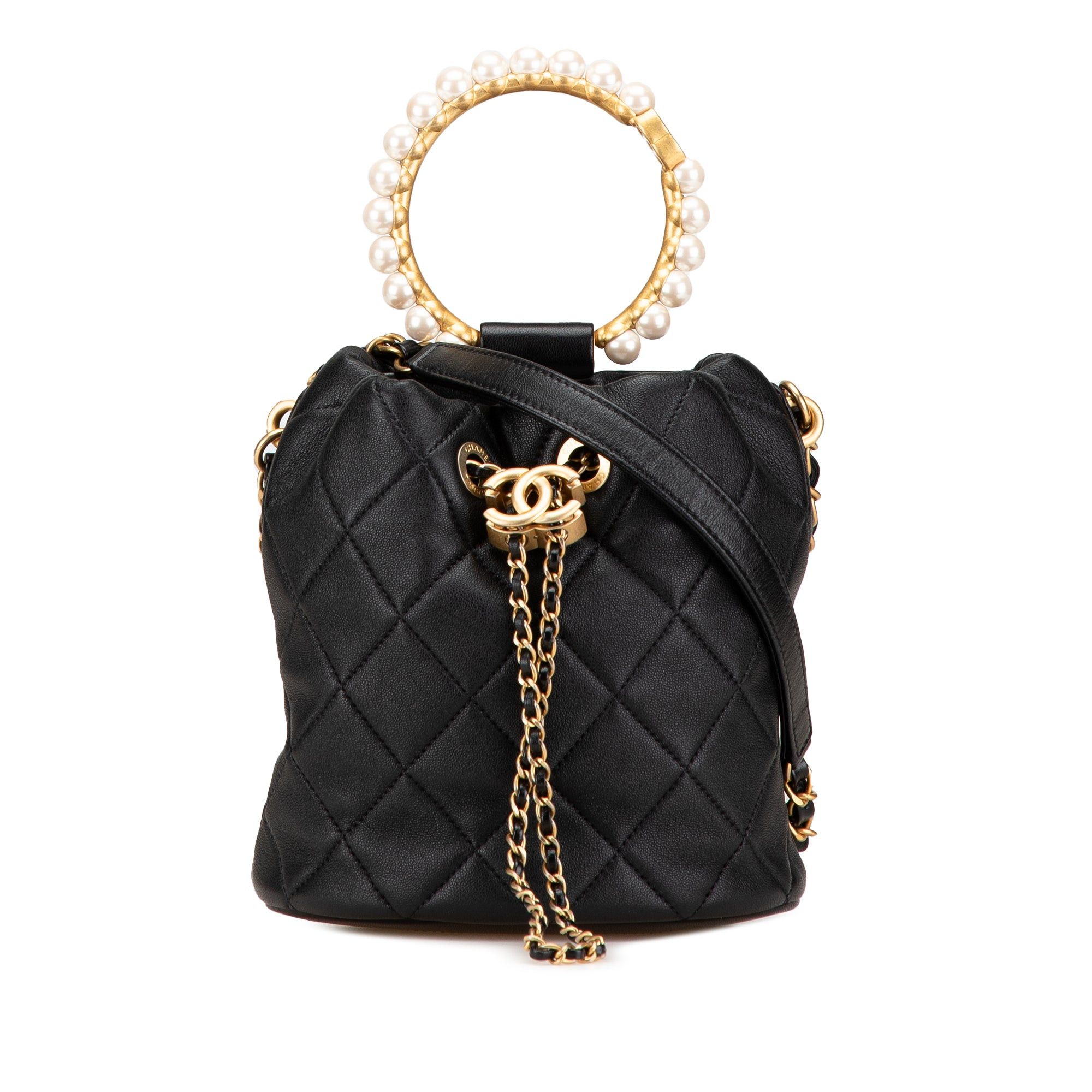 Chanel Chanel Quilted Lambskin Pearl Crown Drawstring Bucket Bag Black Size ONE SIZE - 1 Thumbnail