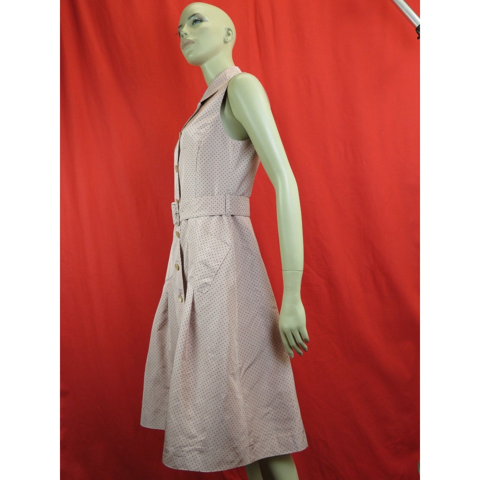 Prada PRADA NUDE POLKA LOGO SILK BELTED MIDI DRESS 44 10 IT Size M / US 6-8 / IT 42-44 - 3 Thumbnail