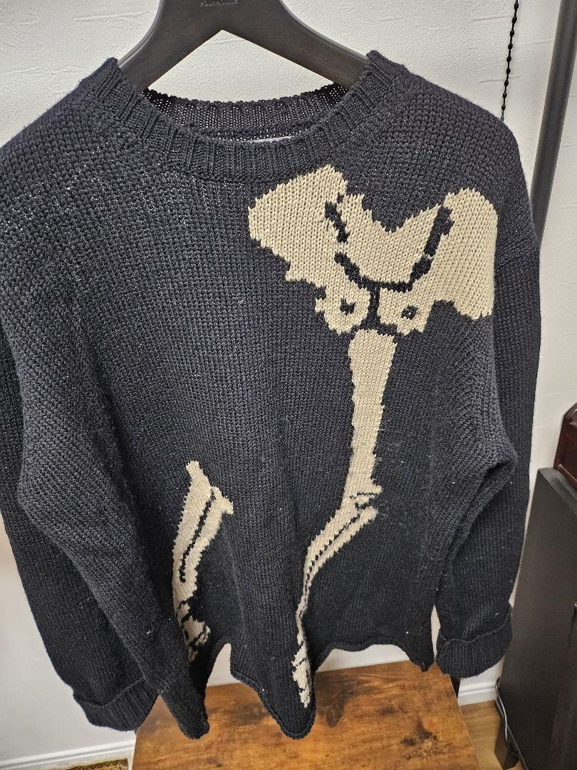 image of Yohji Yamamoto Pour Homme 22Aw Reprint Bone Knit in Black, Men's (Size Large)