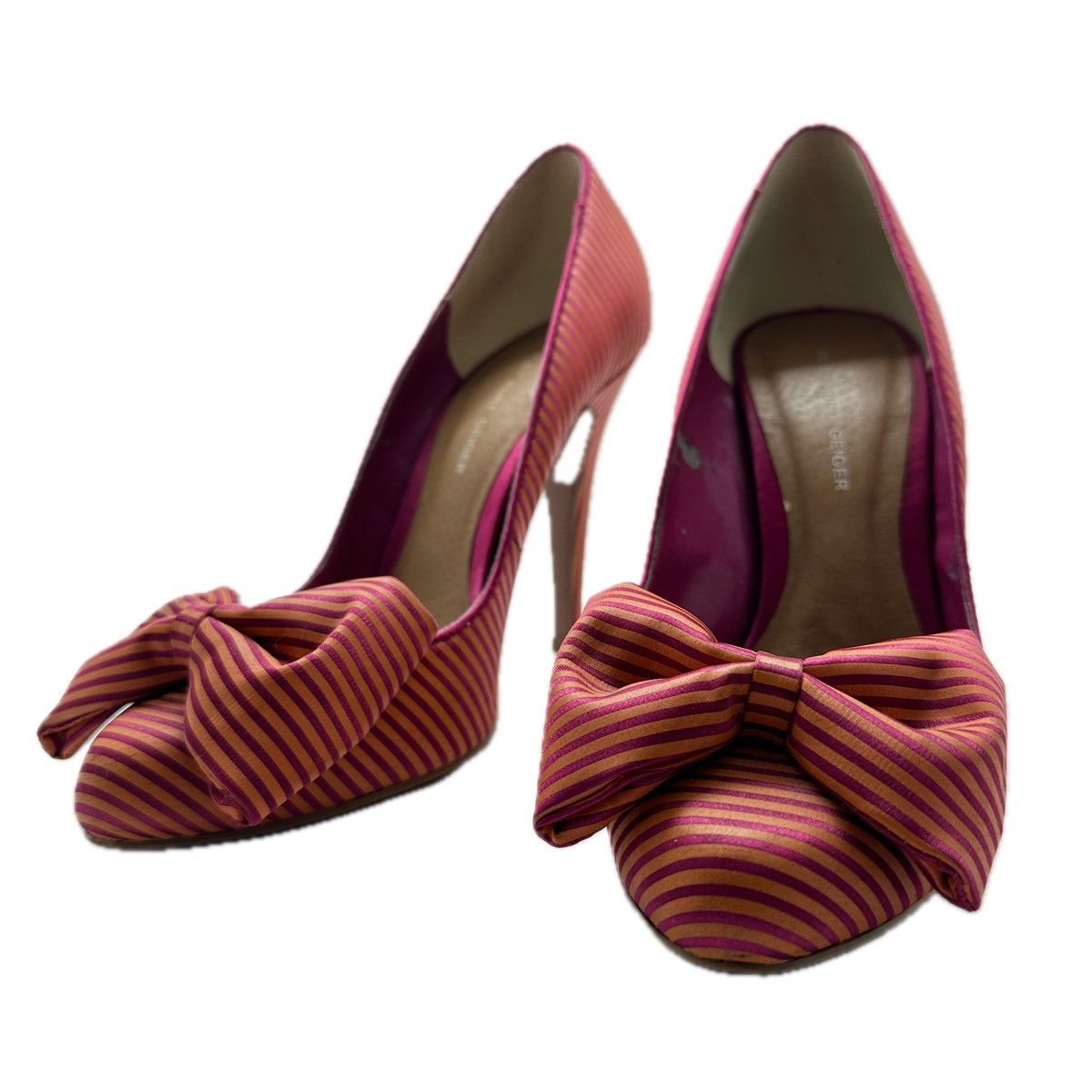 Kurt Geiger Kurt Geiger Gold Striped Satin Heels Statement Bow 38 US 7 Size US 8 / IT 38 - 1 Thumbnail