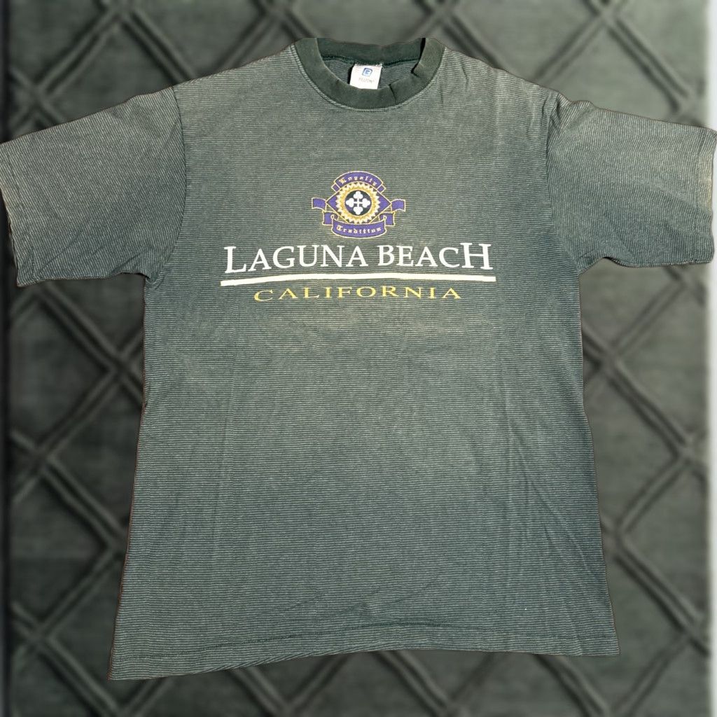 Vintage VINTAGE 90s Laguna Beach California Green Striped T-Shirt Belton Men L Size US L / EU 52-54 / 3 - 1 Thumbnail