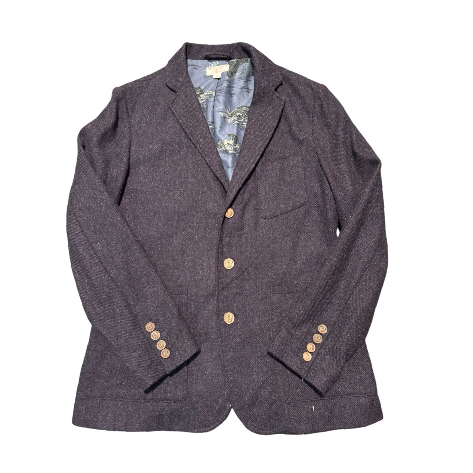 Wallace & Barnes Wallace & Barnes Knit Blazer Mens Alexander's Wool Koi Fish Dog Buttons Blue 38R Size 38R - 5 Thumbnail