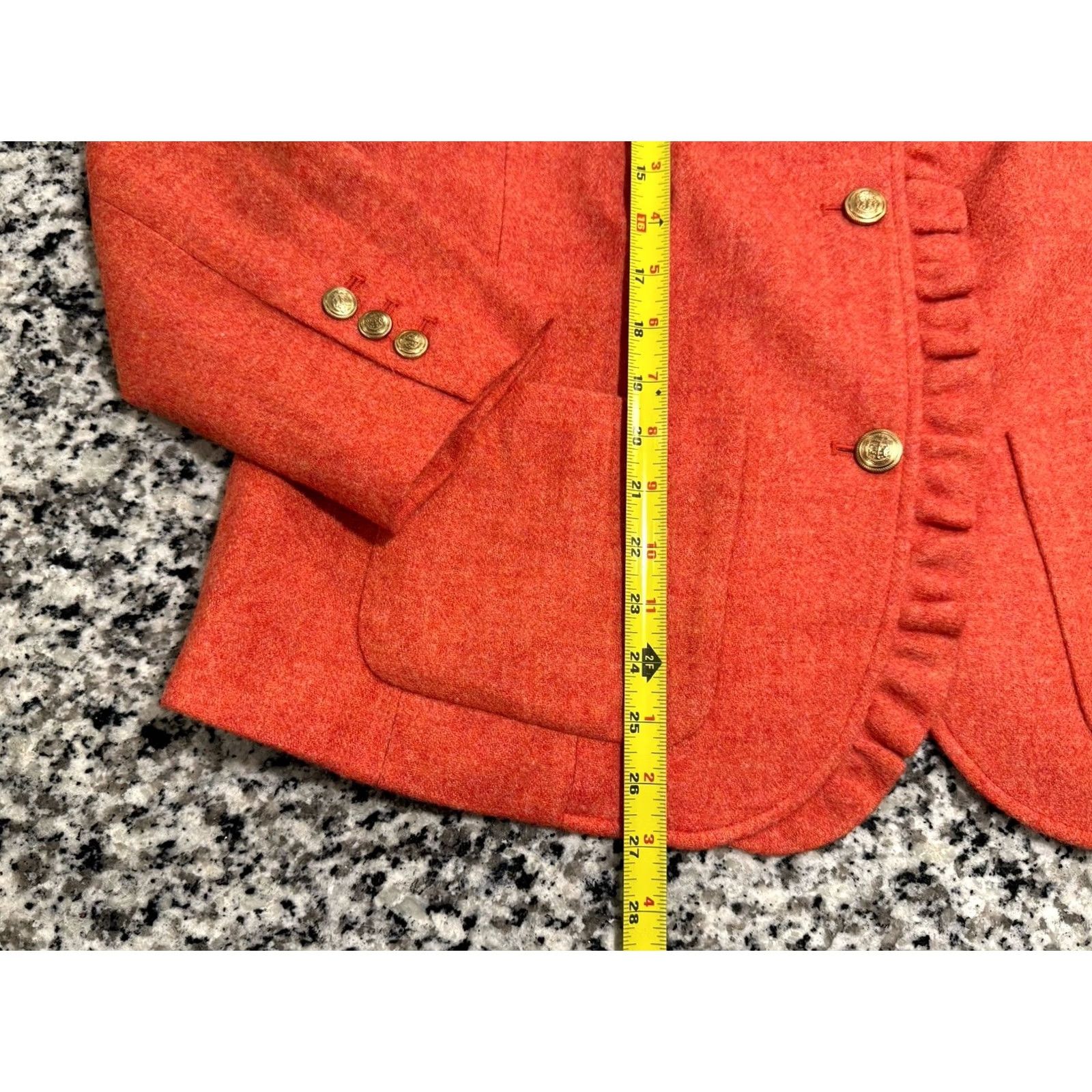 Talbots Talbots Orange Jacket Ruffled Collar Gold Button Long Sleeve Size 12W Women Size XL / US 12-14 / IT 48-50 - 3 Thumbnail