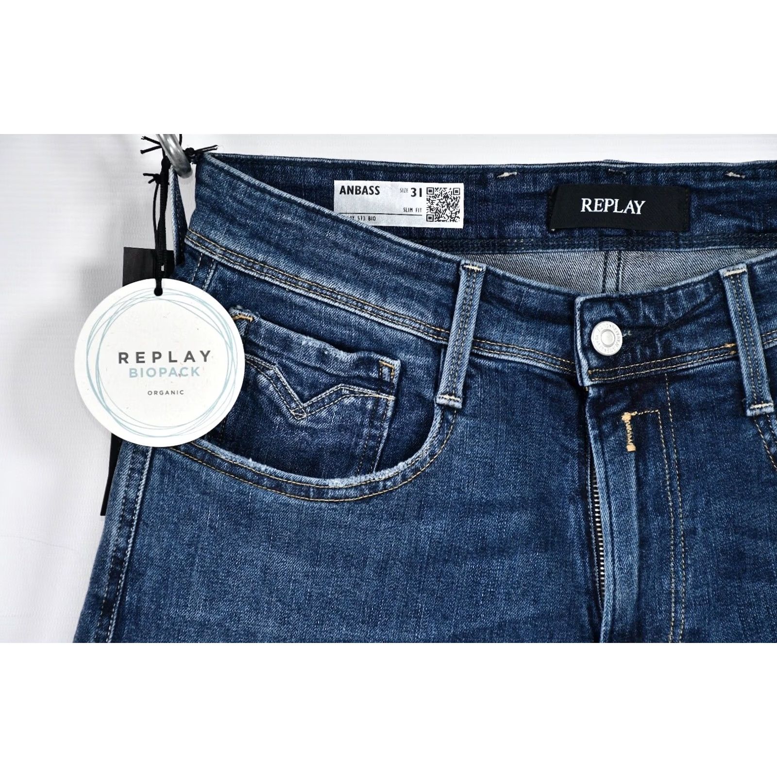 Replay REPLAY ANBASS M 914Y Jeans Slim Men W31/L34 Dark Indigo Denim Stretch 98% Cotton 1% Elastane Regular Inseam 34" Blue NWT Size US 31 - 3 Thumbnail