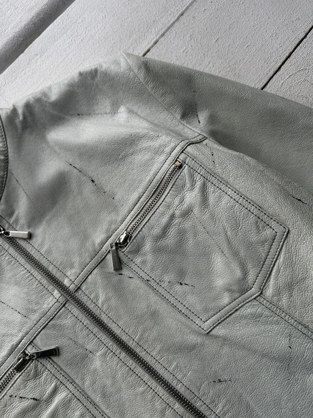 Other 🚨Y2K RICK OWENS TYPE DIRTY SLIM FIT ZIP LEATHER JACKET Size M / US 6-8 / IT 42-44 - 5 Thumbnail