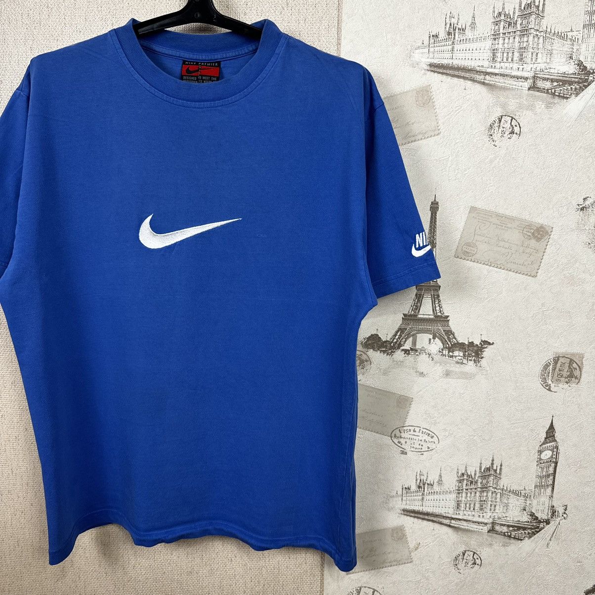 Nike × Vintage Vintage 90s Nike Premier T shirt Blue Centre Logo M Size US M / EU 48-50 / 2 - 11 Thumbnail
