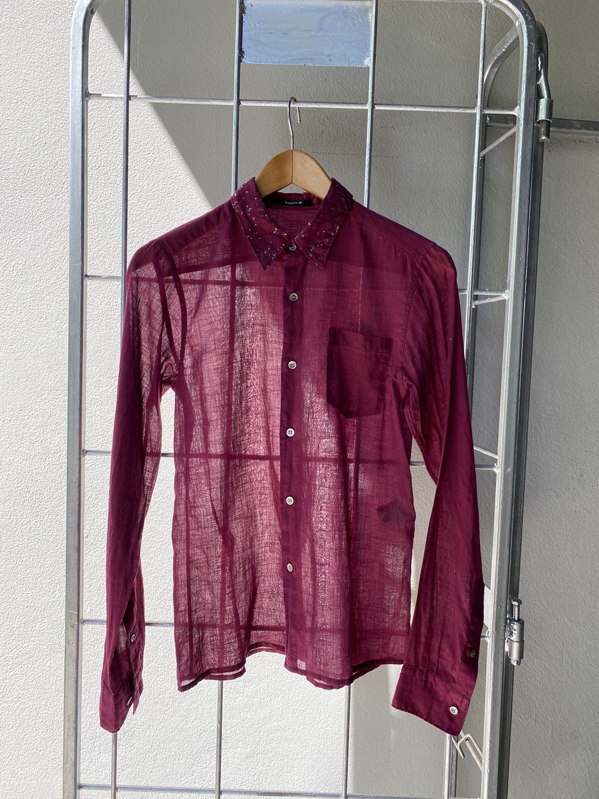 Zucca ZUCCA Deep Red Sheer Shirt with Sparkling Collar Size S / US 4 / IT 40 - 9 Thumbnail