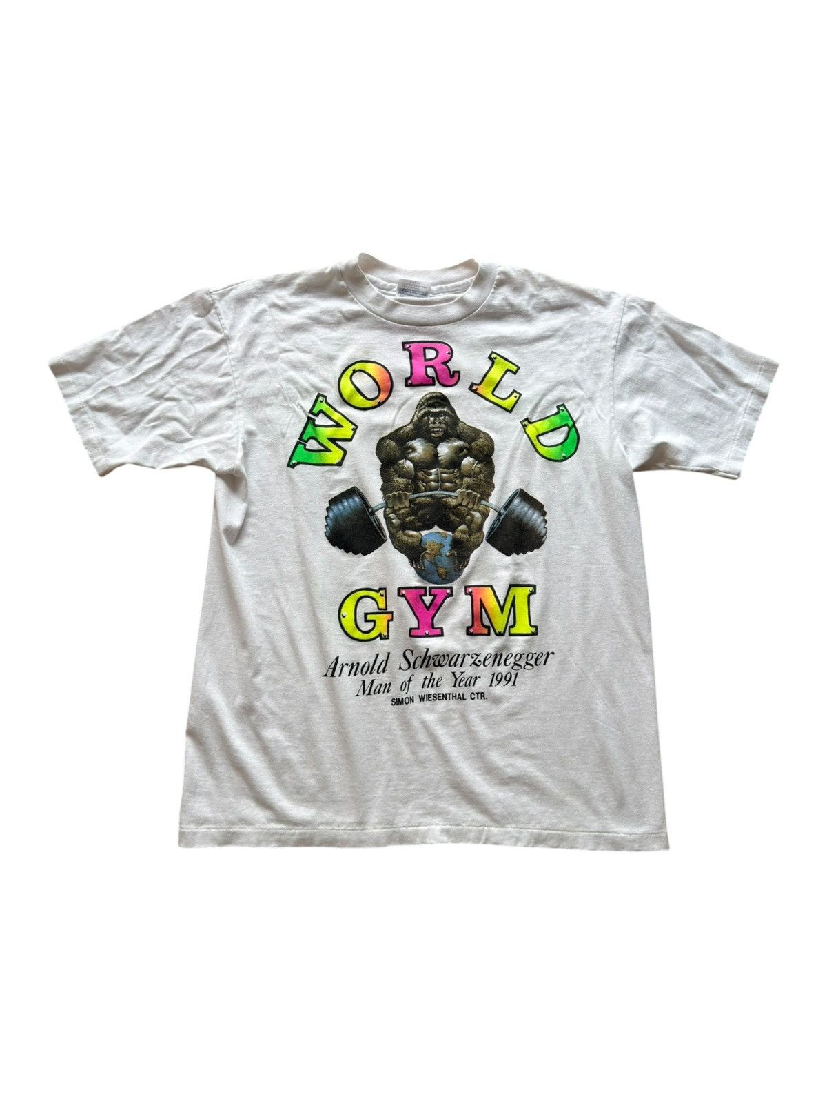 Vintage *RARE* VINTAGE 1991 90s WORLD GYM T-SHIRT ARNOLD GORILLA Size US L / EU 52-54 / 3 - 6 Thumbnail
