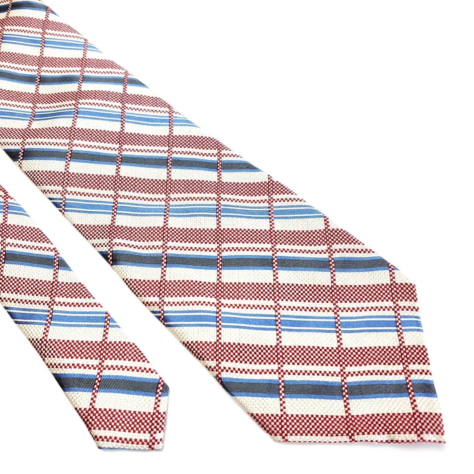 Designer Tango Collections Woven Cream Red Blue Plaid Silk Tie Size ONE SIZE - 1 Thumbnail
