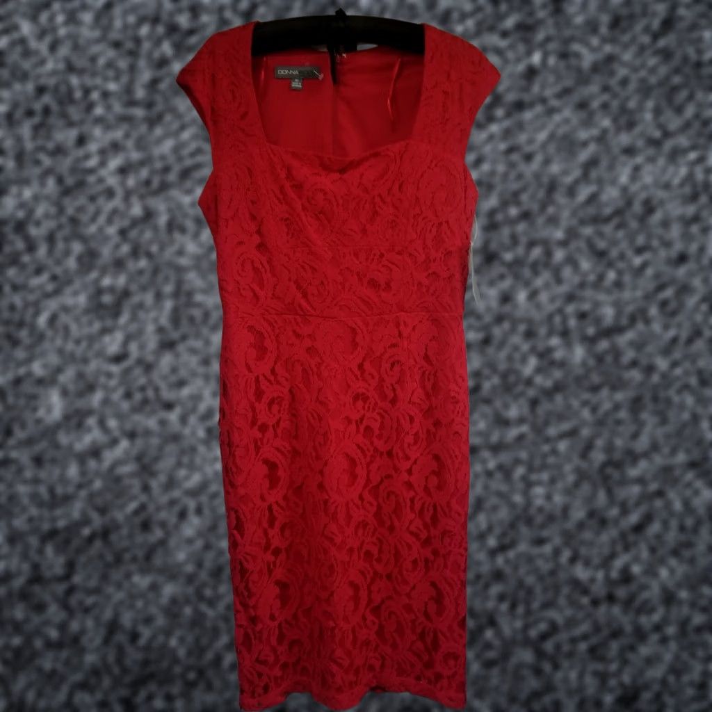 Vintage Donna Ricco New York Womens Red Lace Sheath Dress Cap Sleeve Size 10 DR20038 New Size L / US 10 / IT 46 - 1 Thumbnail