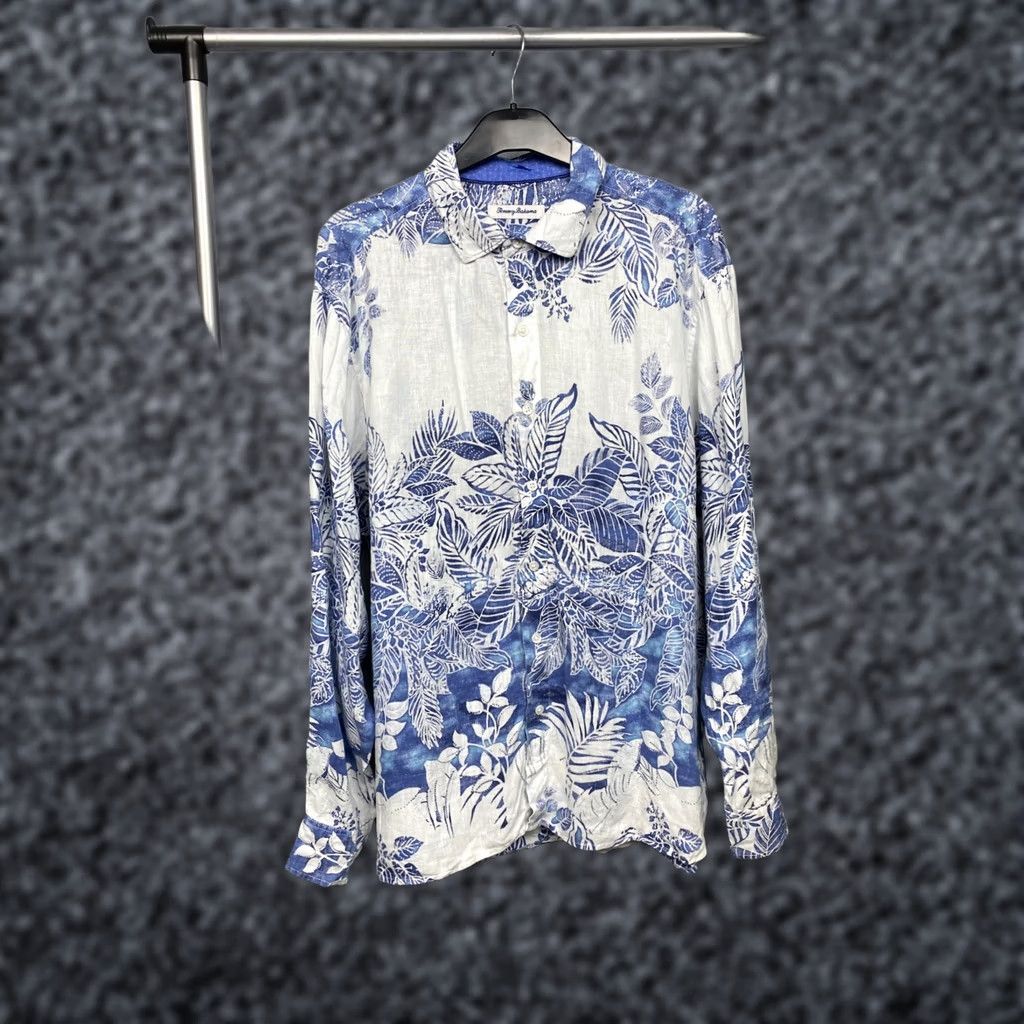 Tommy Bahama Tommy Bahama Linen Hawaiian Shirt Mens L Shirt Floral Pattern Long Sleeve Button-Up Blue Multicolor Old School Hawaiian Theme Mens Size L Size US L / EU 52-54 / 3 - 1 Thumbnail
