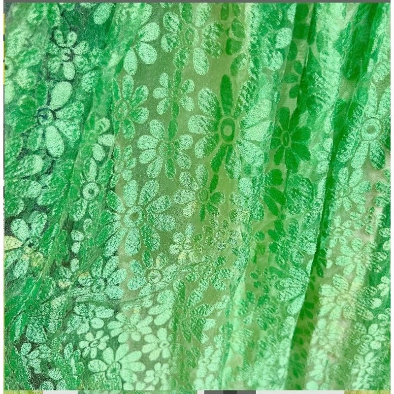 Vintage Vintage 50's/60's Bright Lime Green Daisy Lace Maxi Dress XS Size XS / US 0-2 / IT 36-38 - 3 Thumbnail