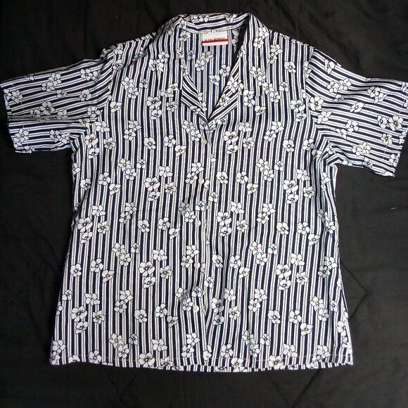 Other Vintage Judy Bond Striped Floral Polyester Disco Shirt Size M / US 6-8 / IT 42-44 - 2 Thumbnail