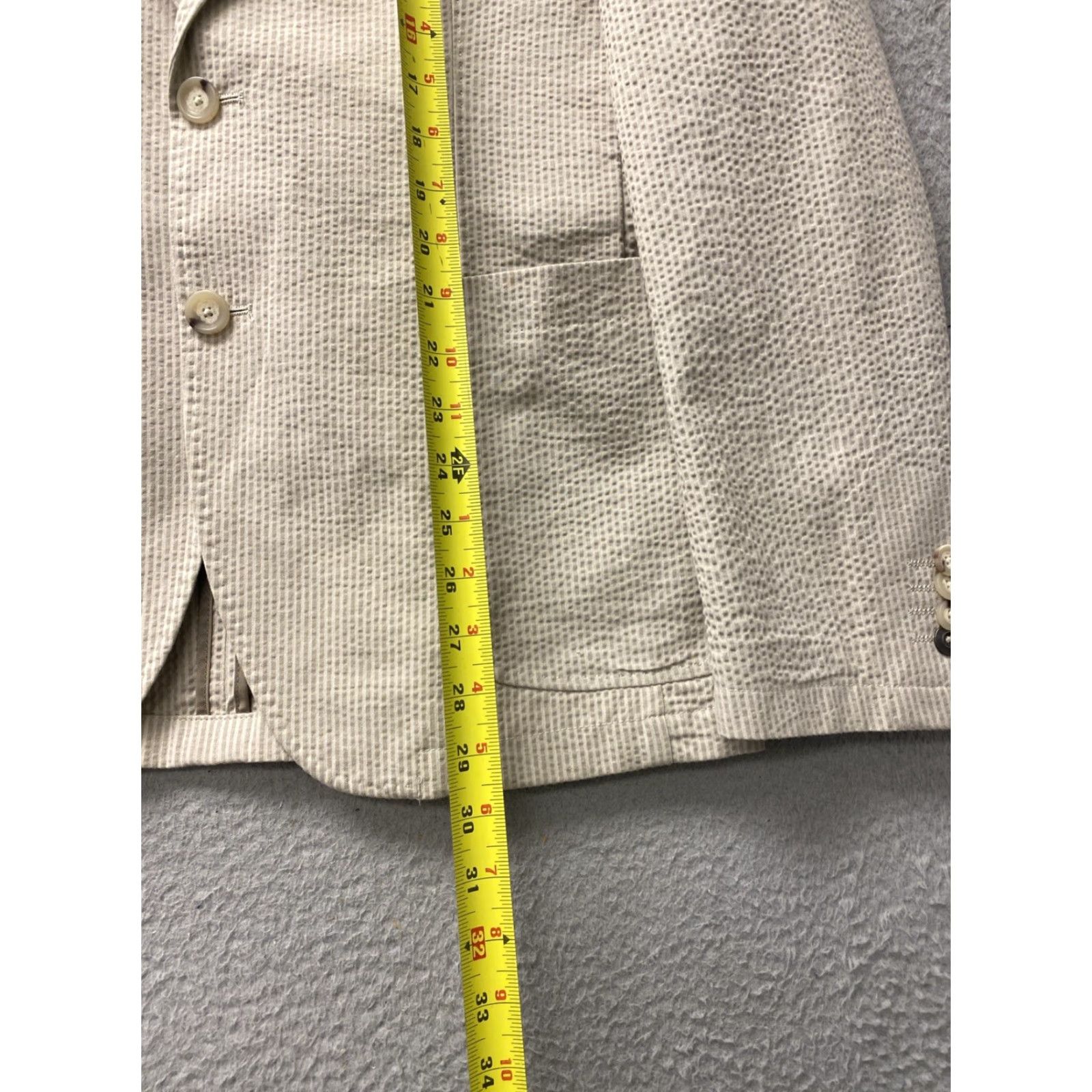 Joseph Abboud Joseph Abboud Sport Coat Men’s M Tan Striped Seersucker Blazer Regular Four-Button Inner Pockets Notch Lapel Knit Cotton White? Size 40R - 6 Thumbnail