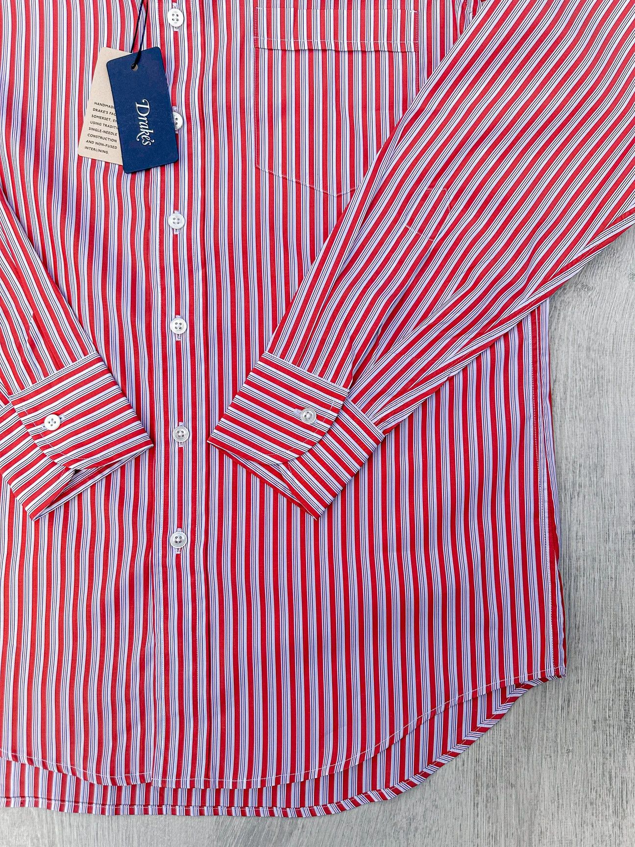 Drake's Drake's Red White Cotton Poplin Striped Shirt Size US S / EU 44-46 / 1 - 3 Thumbnail