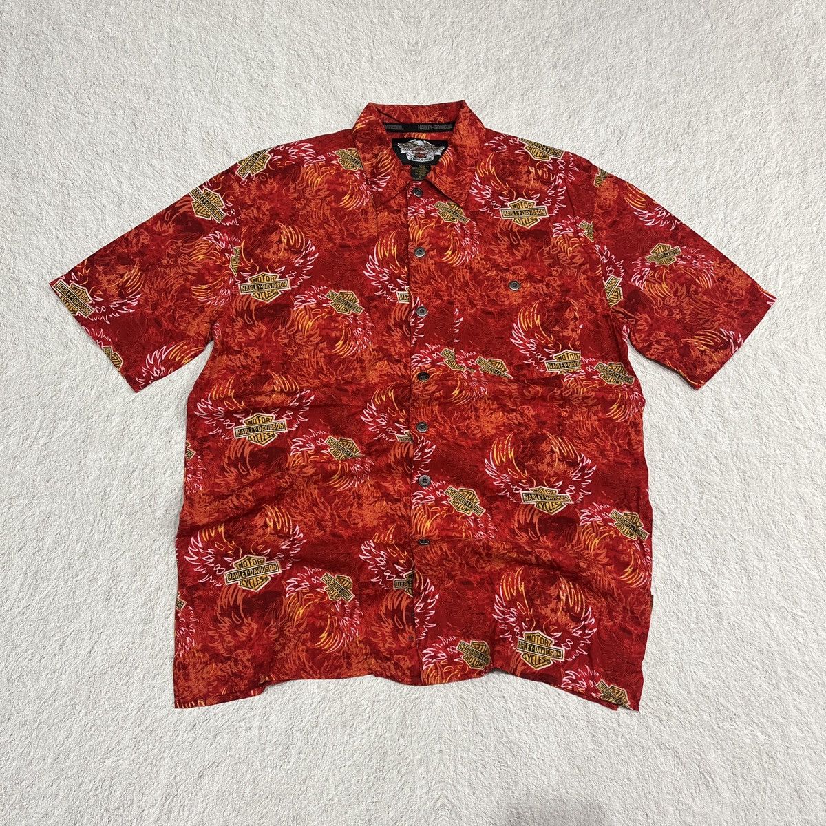 Harley Davidson Vintage Harley Davidson Flame Hawaiian 100% Rayon Shirt Size US S / EU 44-46 / 1 - 1 Thumbnail