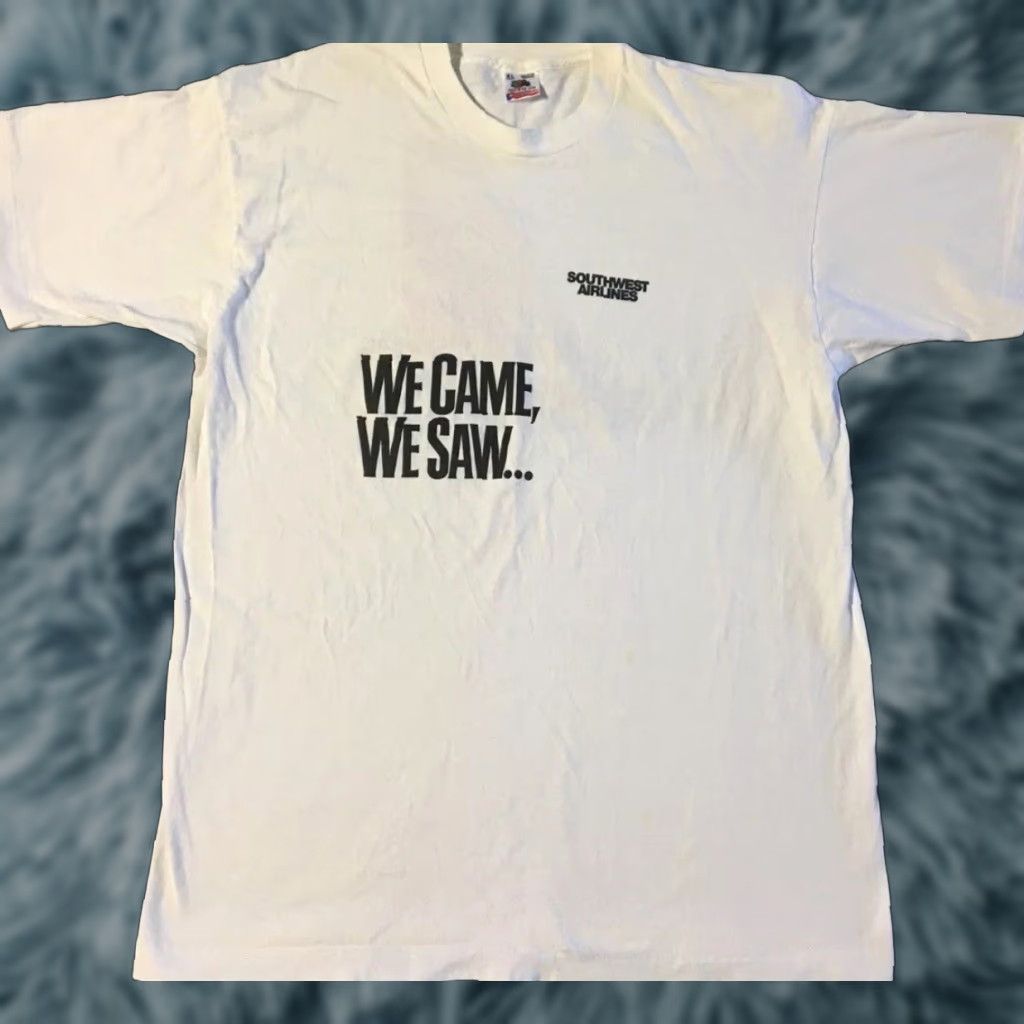 Vintage VINTAGE Southwest Airlines We Kicked Tail Shirt XL White Single Stitch T-Shirt Men 80s 90s Grunge Planes Humor Promo A5 Size US XL / EU 56 / 4 - 1 Thumbnail