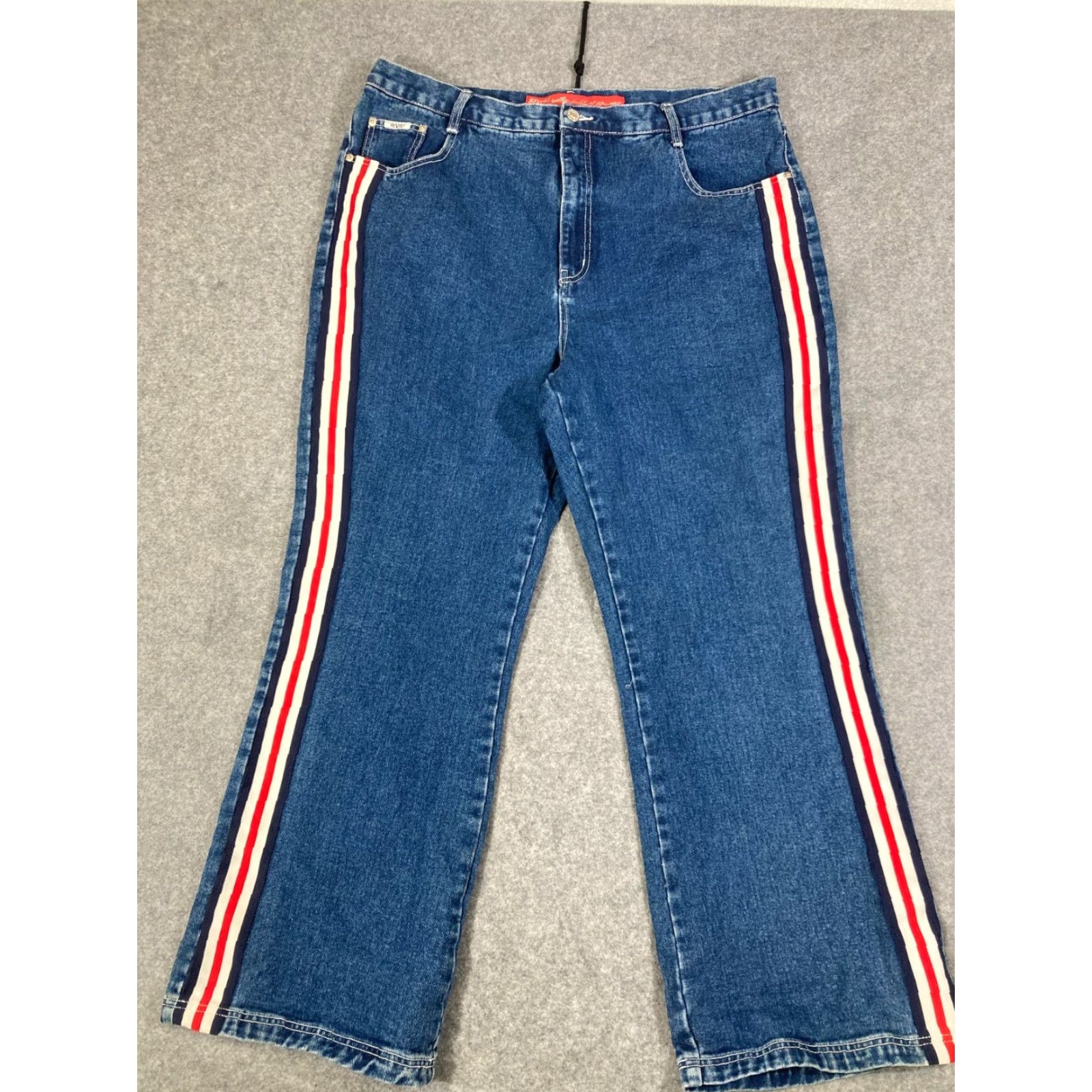 Denime Revolt Bootcut Jeans 22 Blue Denim Striped Straight Leg Waistband Pockets Womens Size 40" / US 18 - 3 Thumbnail
