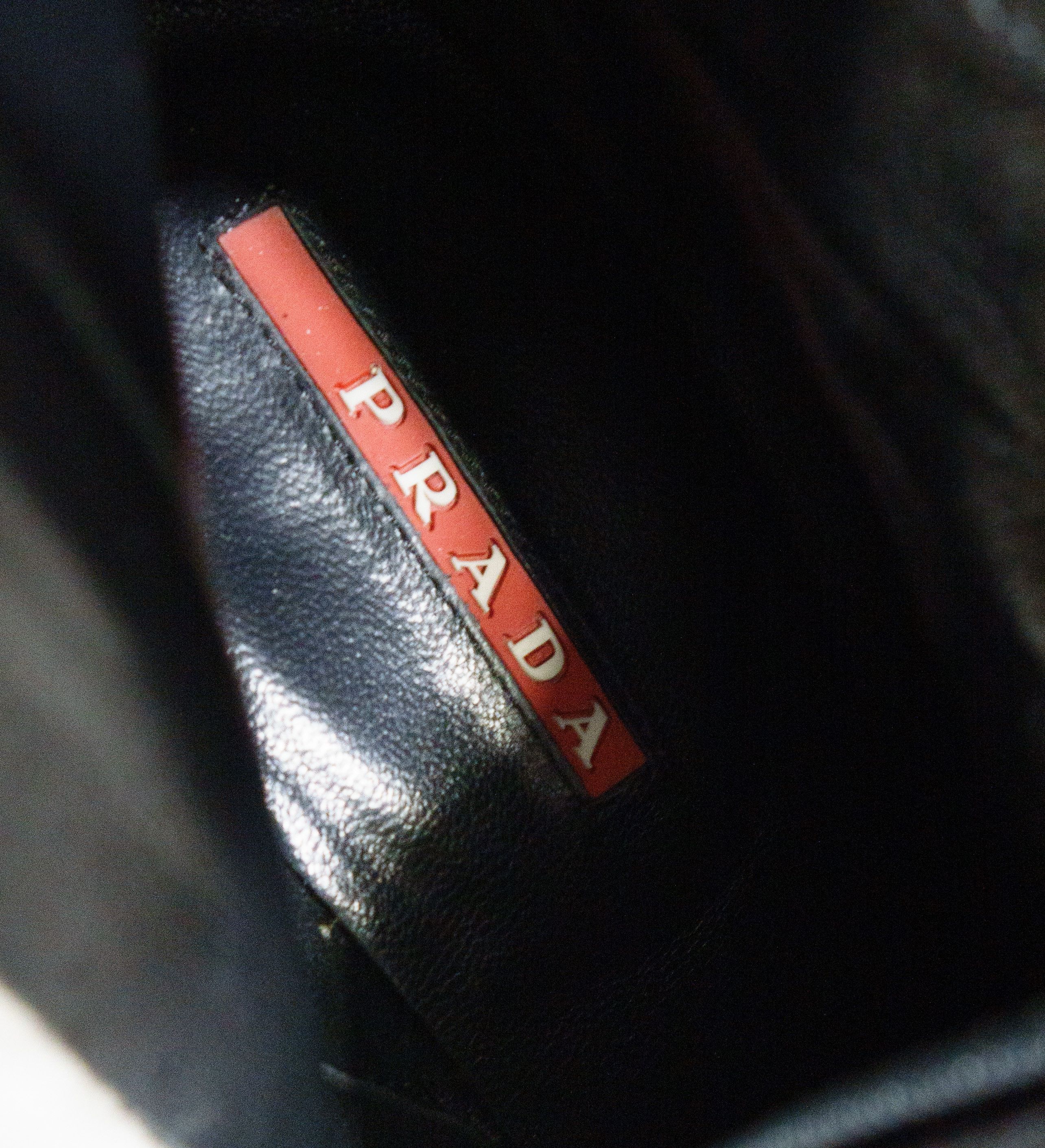 Prada 00s Suede Metal Logo Knee High Side Zip Boots Block Heel Size US 7.5 / IT 37.5 - 9 Thumbnail