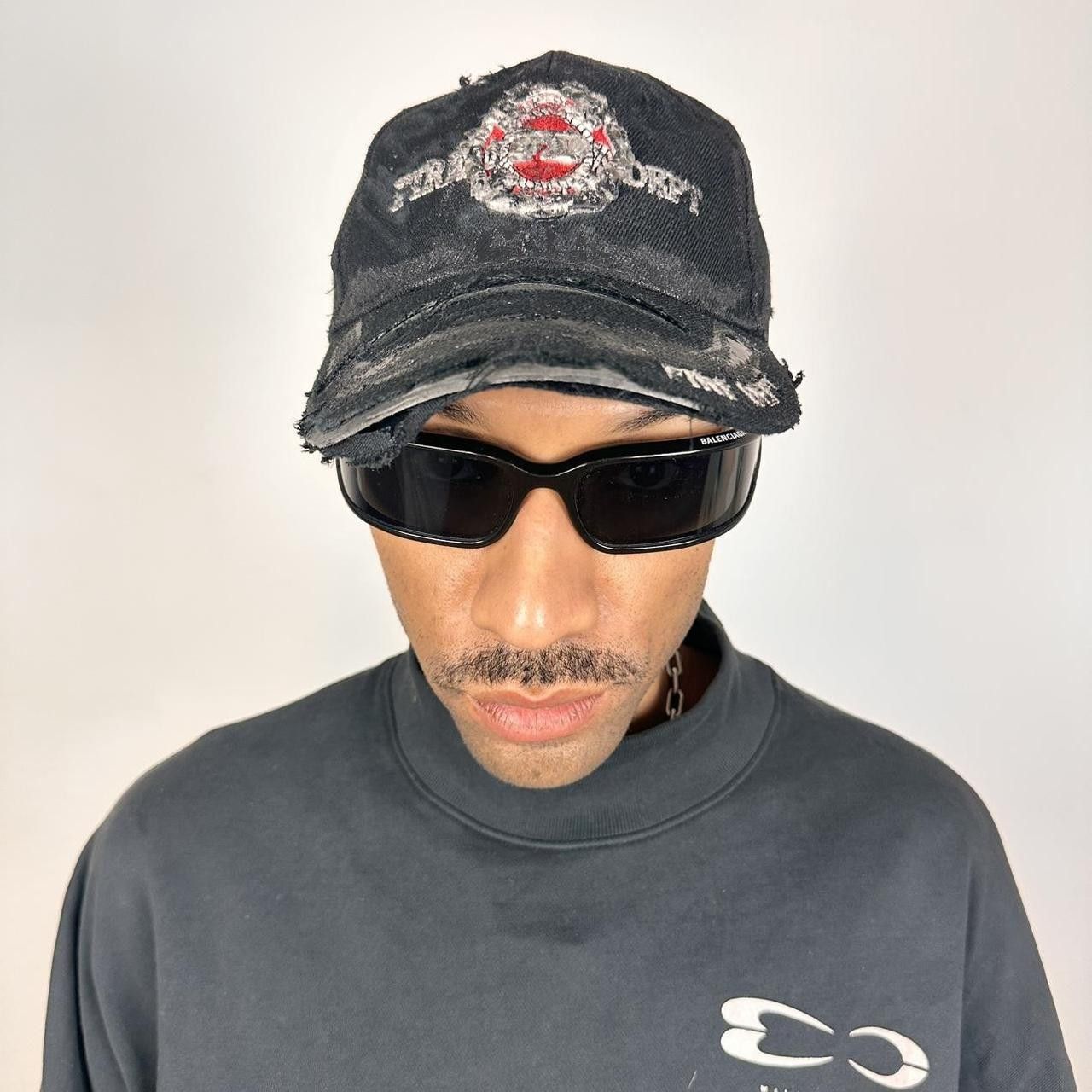 Vintage ASTROBOI* 'Fire Dept.' Black Distressed Rhinestone Hat Size ONE SIZE - 2 Thumbnail