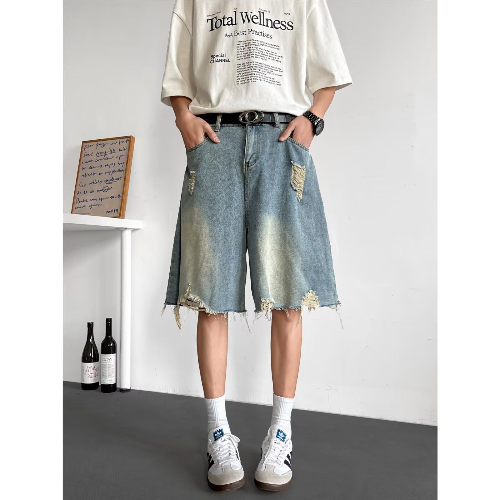 Japanese Brand × Vintage Vintage broken hole loose straight jeans shorts for men Size US 32 / EU 48 - 1 Thumbnail