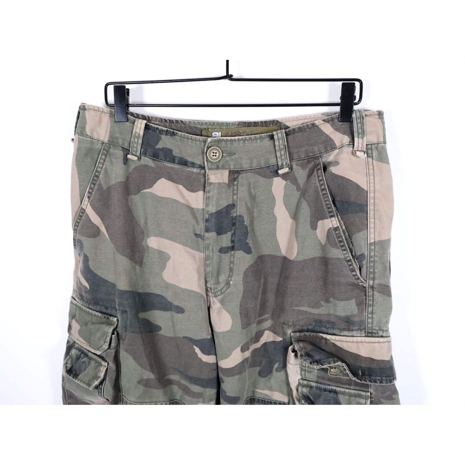 Carbon VTG Carbon Camouflage Cargo Pants Men's 32 x 28 Wide-Leg 10" Leg Opening Regular Inseam 28" Ramie Cotton Blend Vintage Y2K Size US 32 / EU 48 - 4 Thumbnail